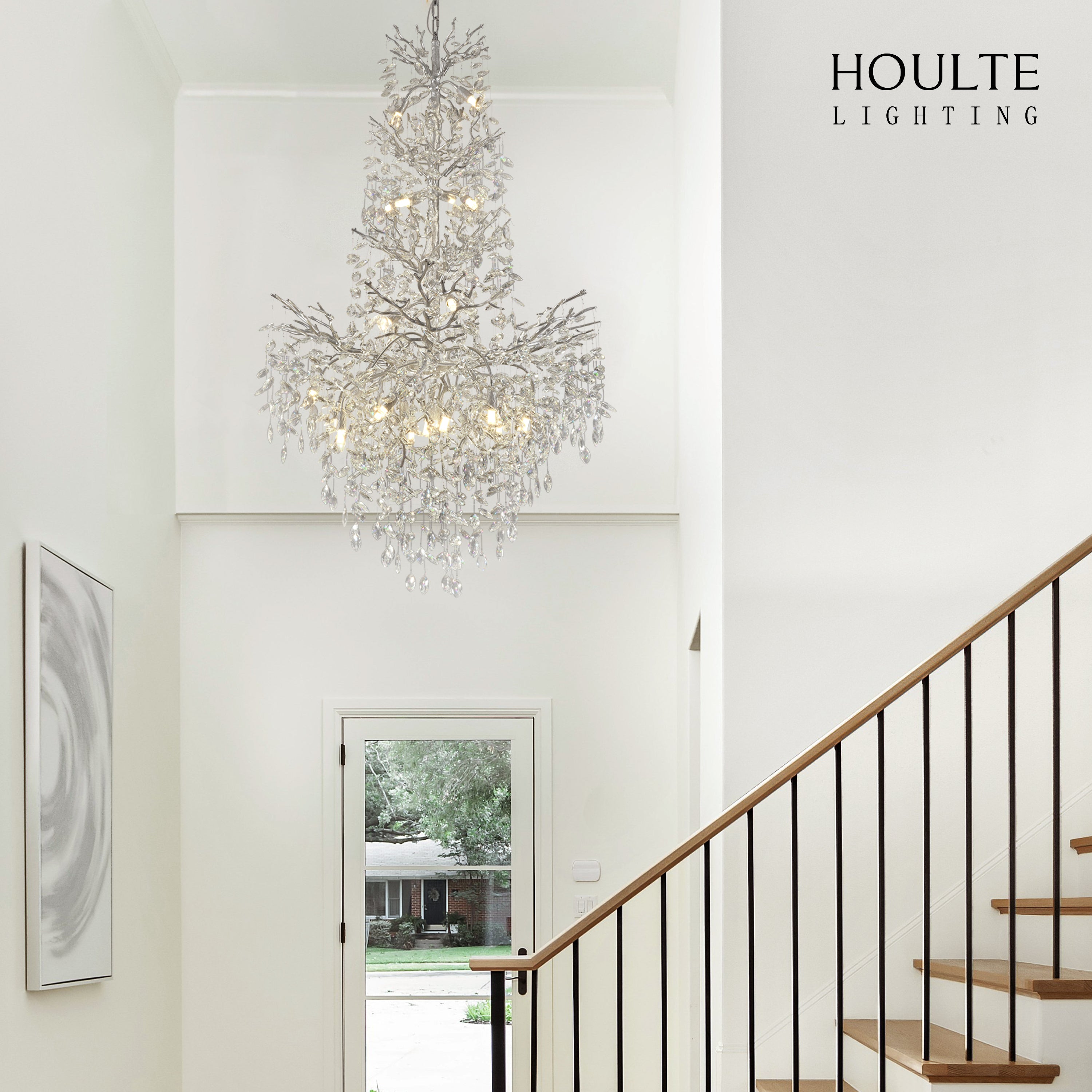 Frostleaf Kristall-Kaskaden-Kronleuchter für die große Treppe, 155 cm hoch