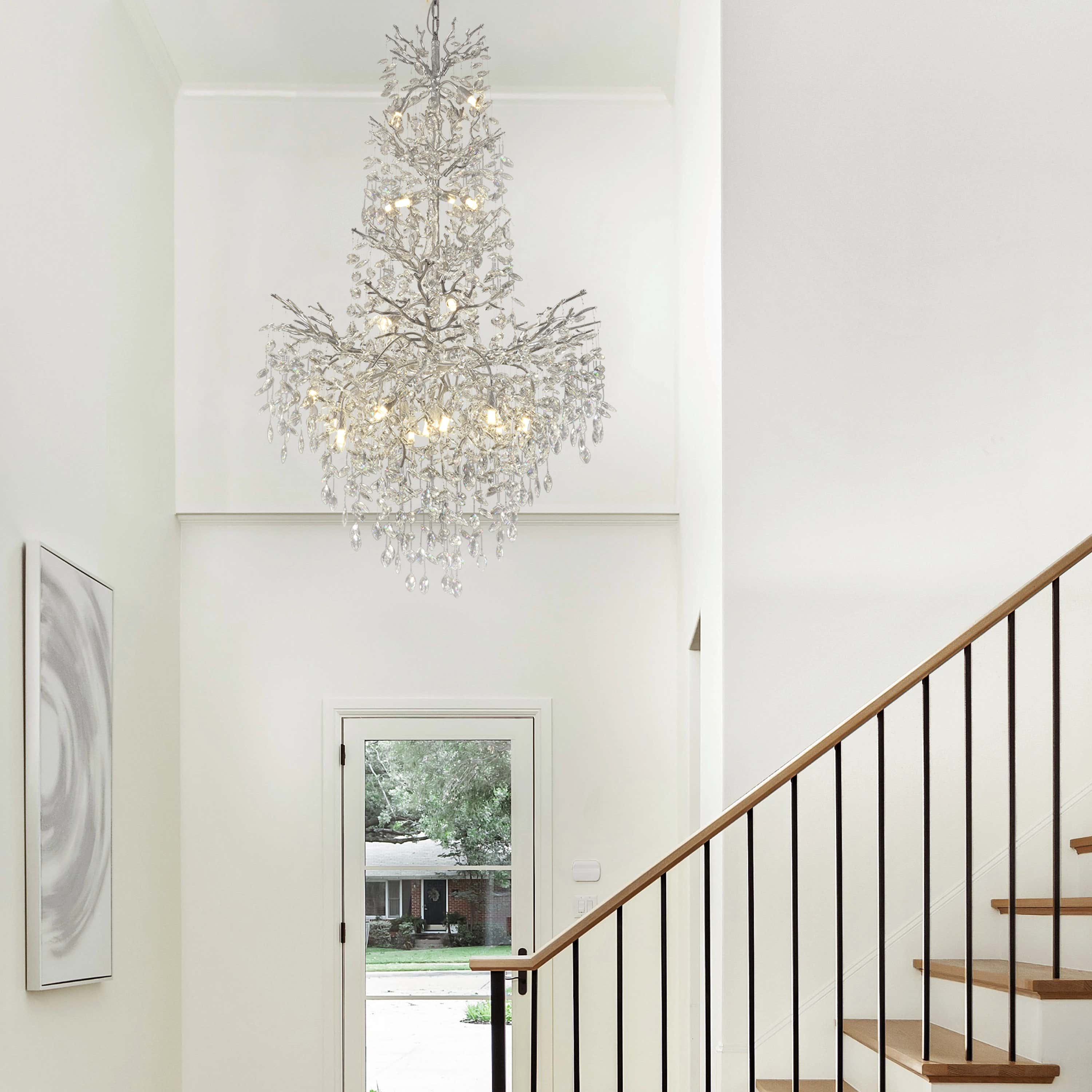 Frostleaf Crystal Cascade Grand Staircase Chandelier 61"H#Finish_Silver