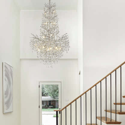 Frostleaf Crystal Cascade Grand Staircase Chandelier 61"H#Finish_Silver