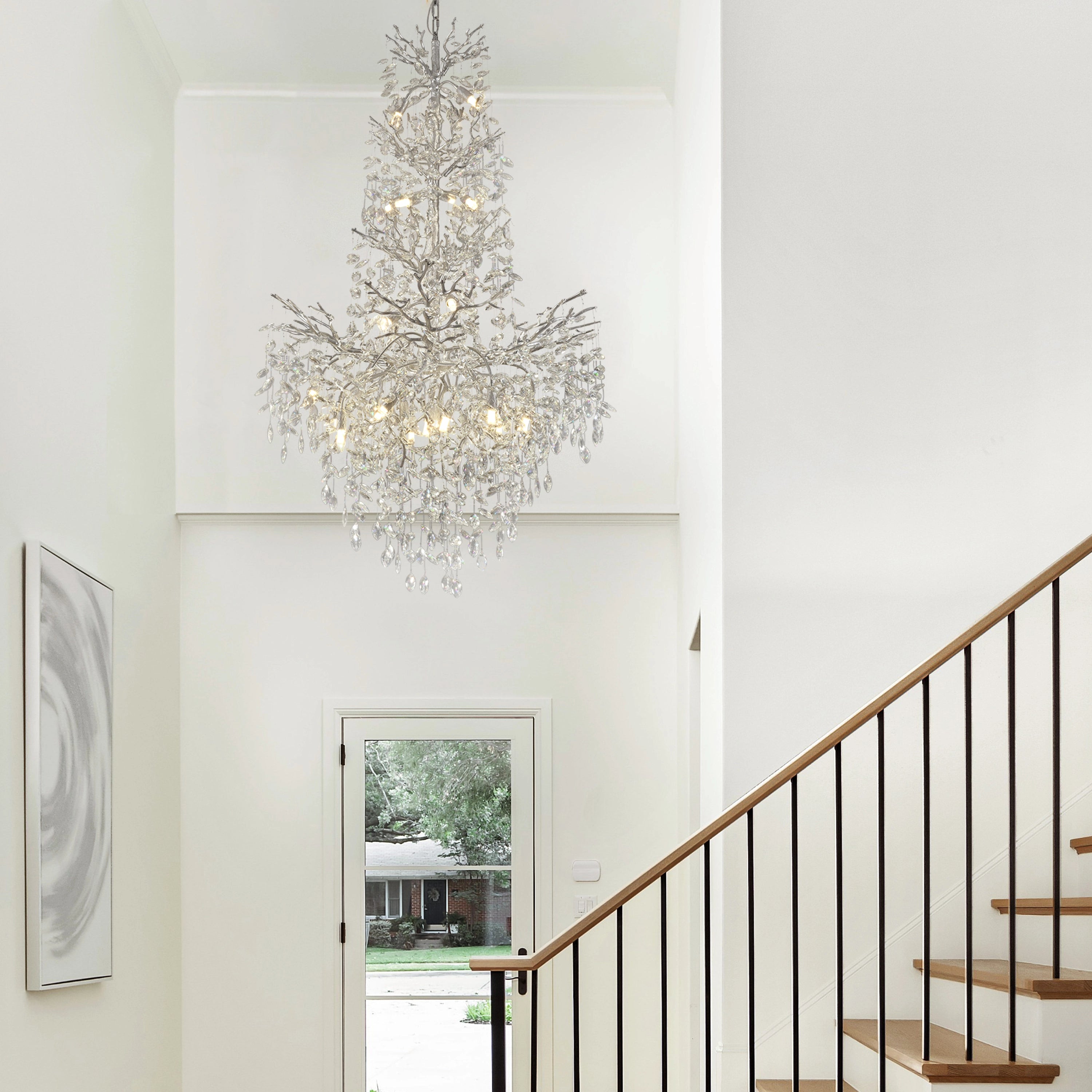 Frostleaf Kristall-Kaskaden-Kronleuchter für die große Treppe, 155 cm hoch