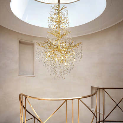 Frostleaf Crystal Cascade Grand Staircase Chandelier 61"H#Finish_Gold