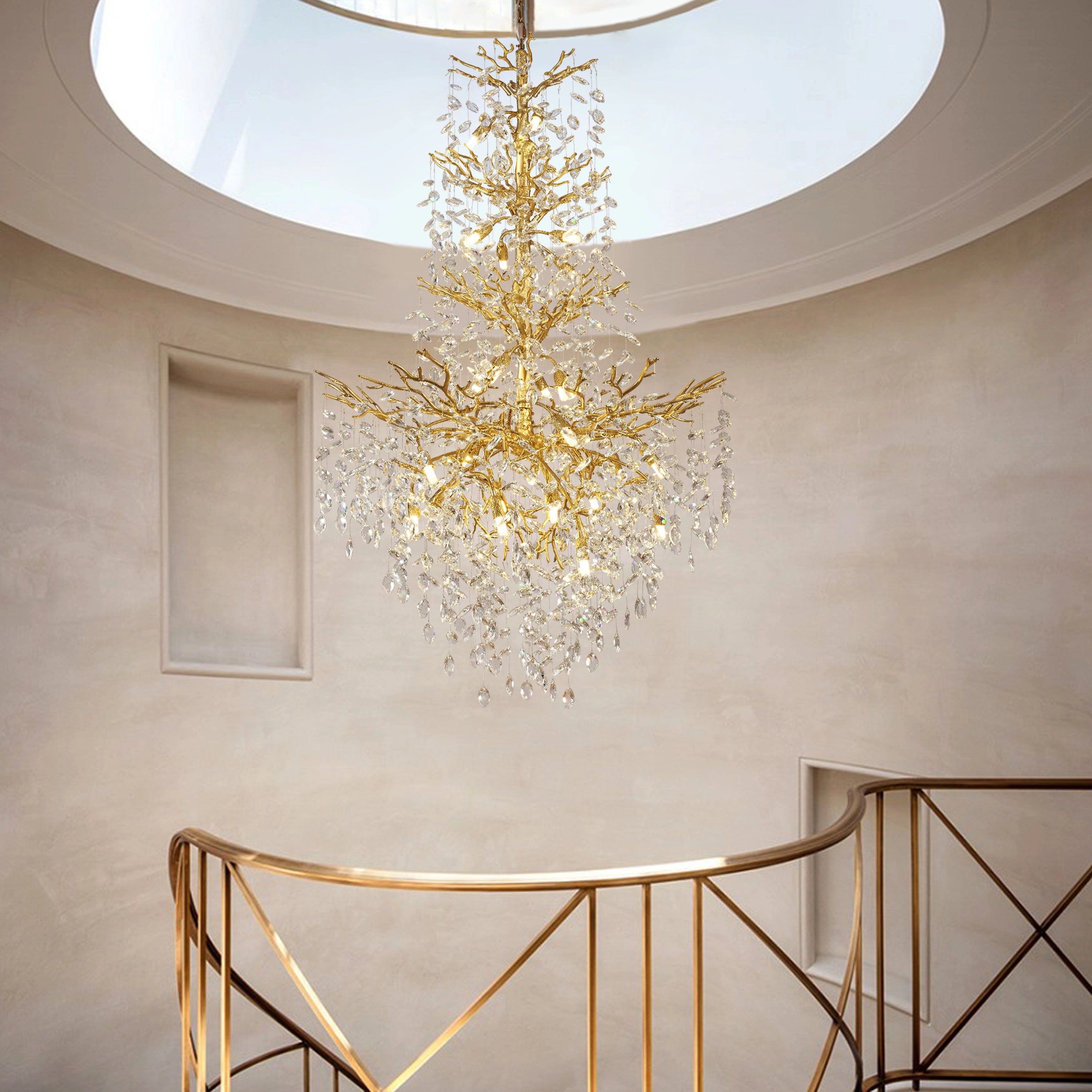 Frostleaf Kristall-Kaskaden-Kronleuchter für die große Treppe, 155 cm hoch