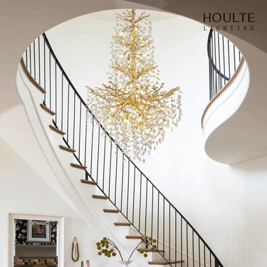 Frostleaf Kristall-Kaskaden-Kronleuchter für die große Treppe, 155 cm hoch
