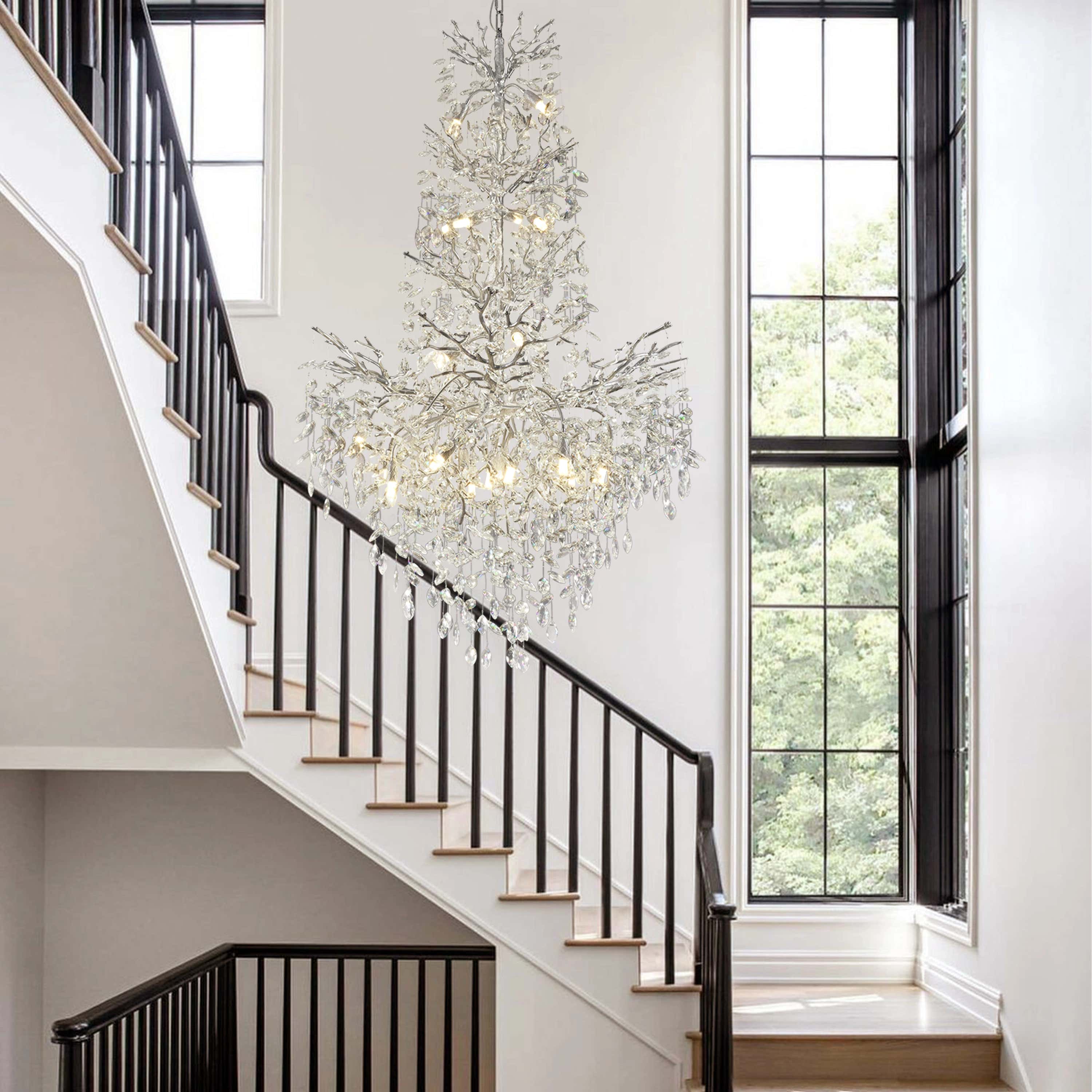 Frostleaf Crystal Cascade Grand Staircase Chandelier 61"H#Finish_Silver
