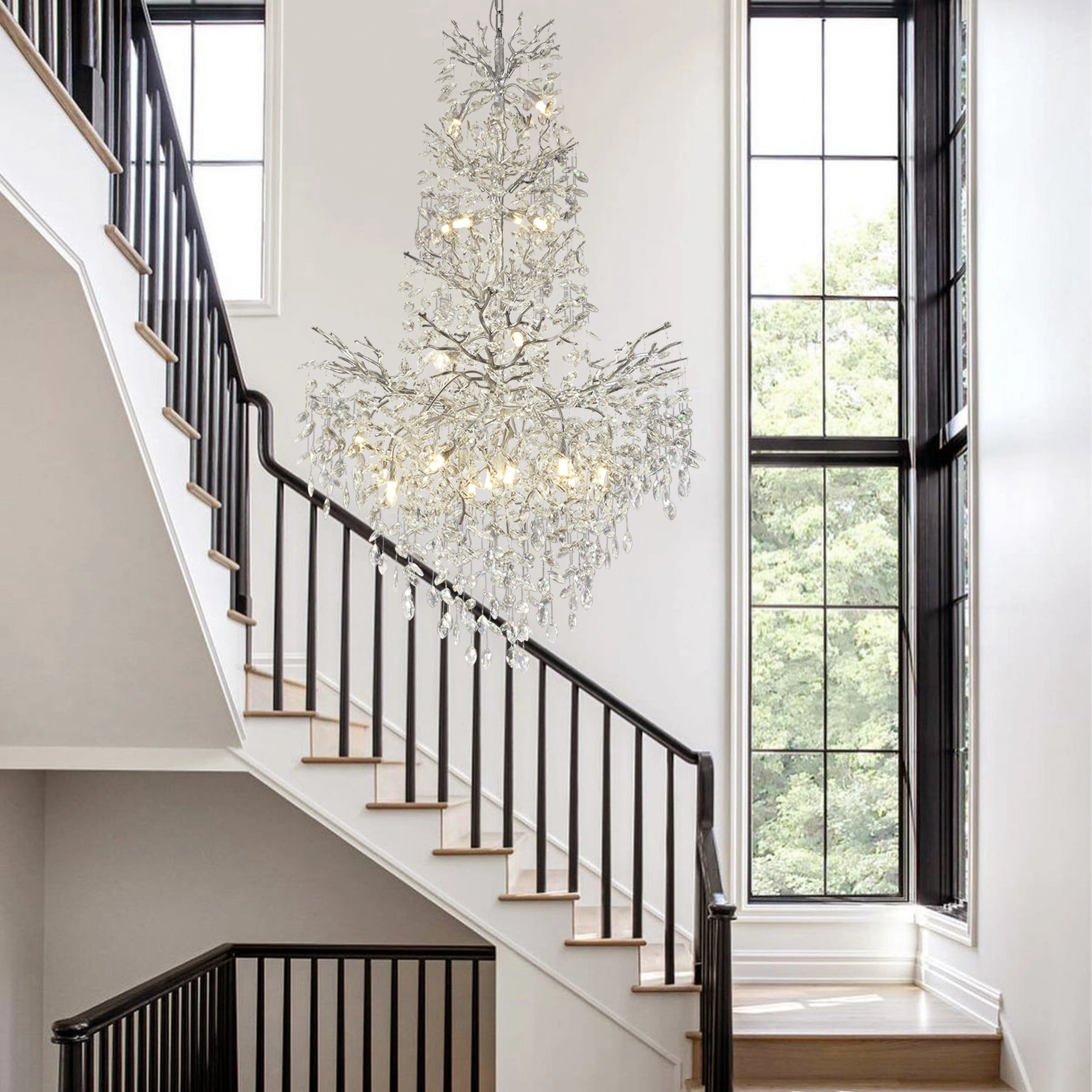 Frostleaf Kristall-Kaskaden-Kronleuchter für die große Treppe, 155 cm hoch
