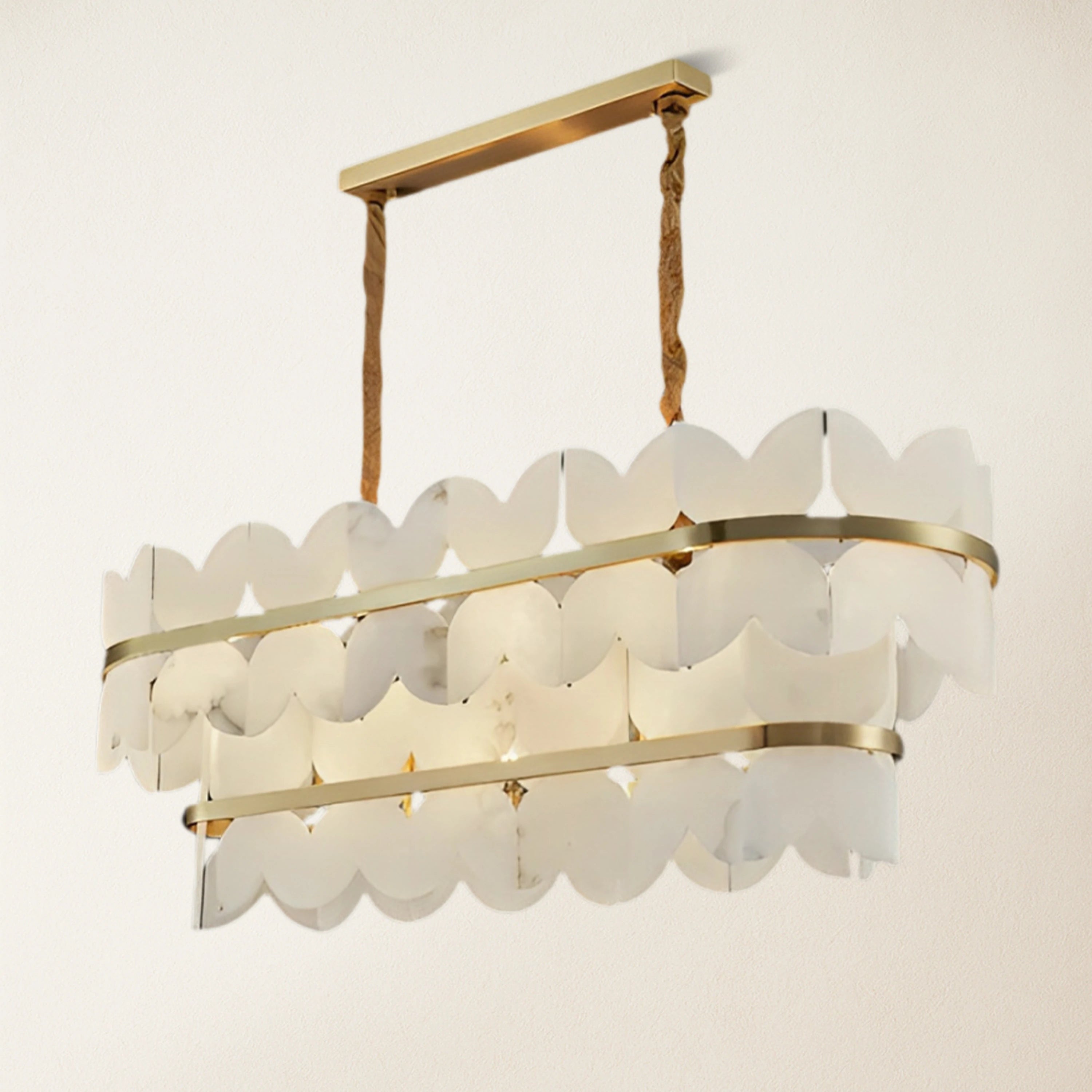 Cloudscape Alabaster 2-Tier Brass Chandelier 39″
