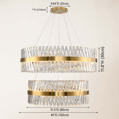 Vetro Prism Crystal 2-Tier Round Chandelier 40"D+32"D