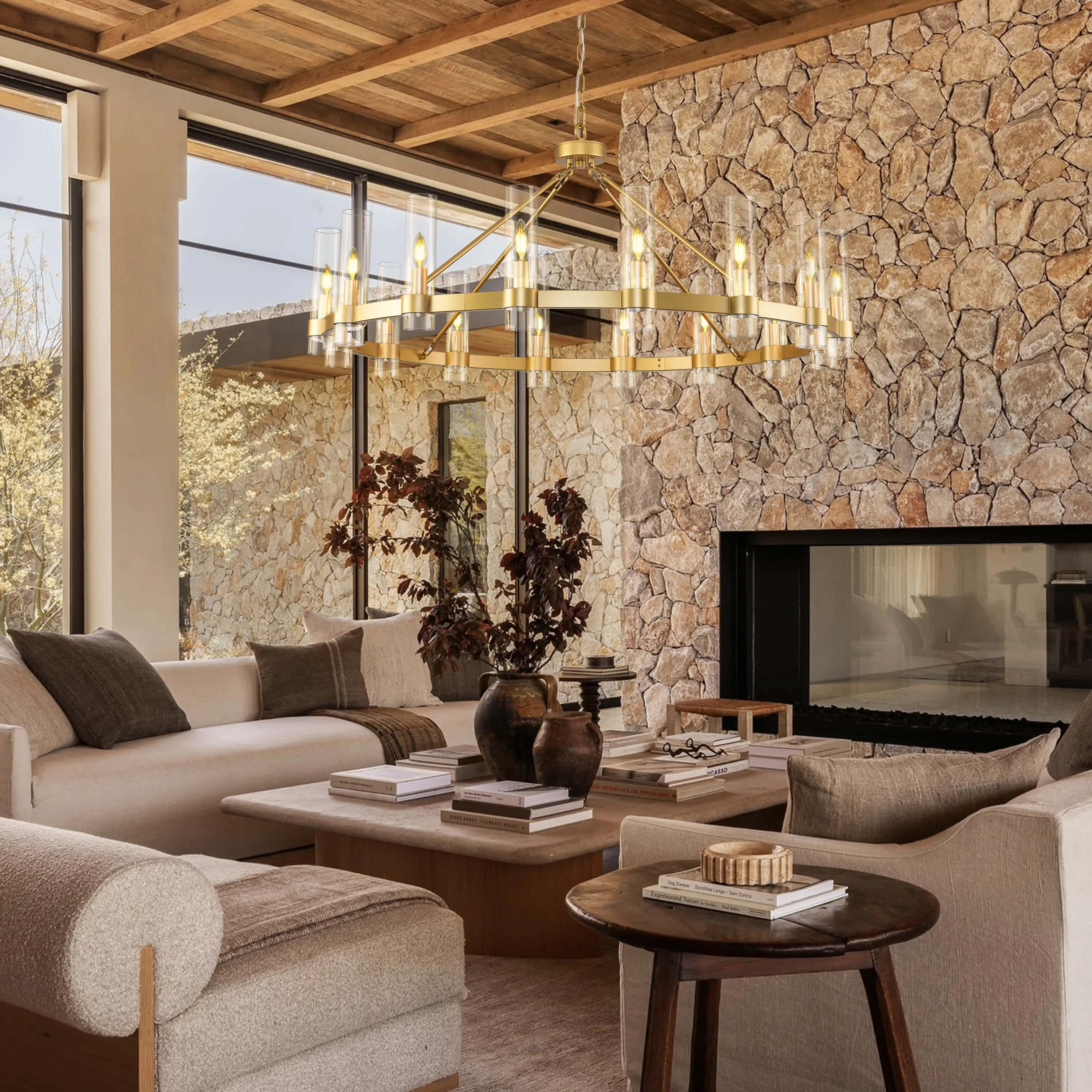 Cylora Glass Tube Round Chain Chandelier 70"D