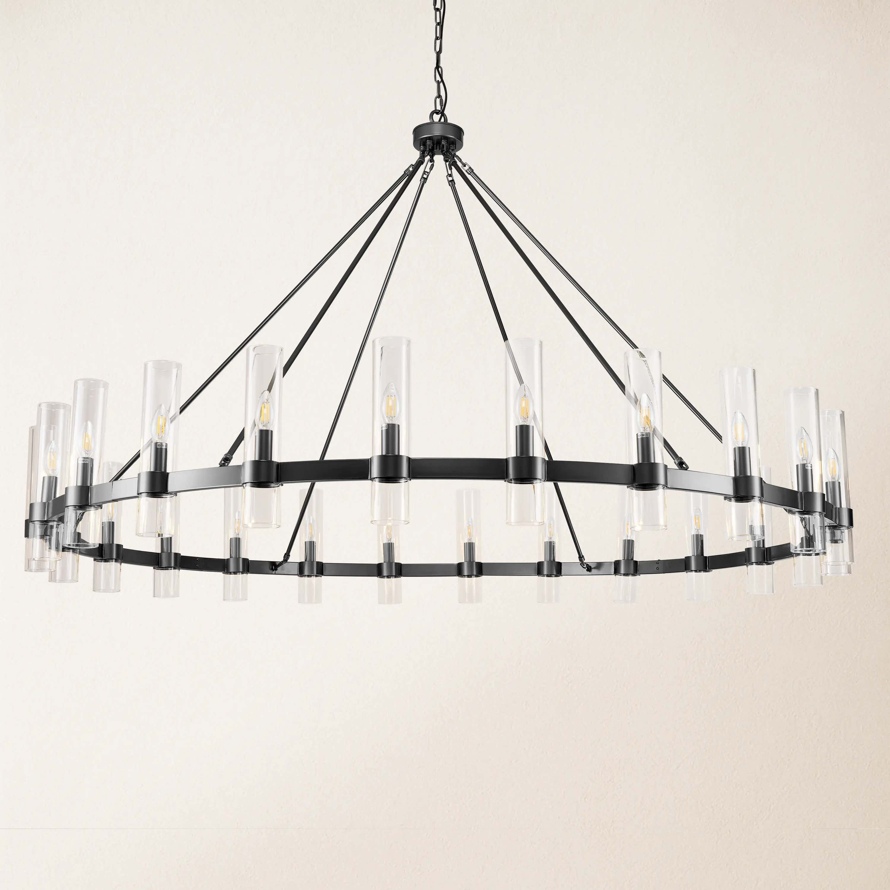 Cylora Glass Tube Round Chain Chandelier 70"D