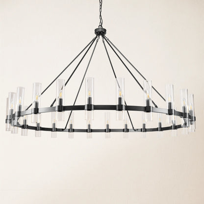 Cylora Kronleuchter mit runder Glasröhre und Kette, 178 cm