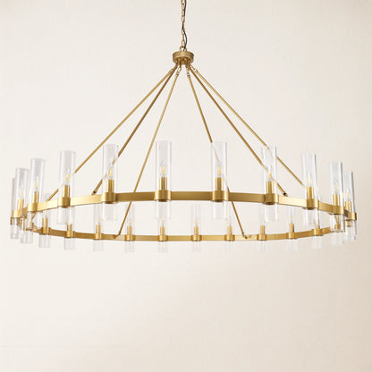 Cylora Kronleuchter mit runder Glasröhre und Kette, 178 cm