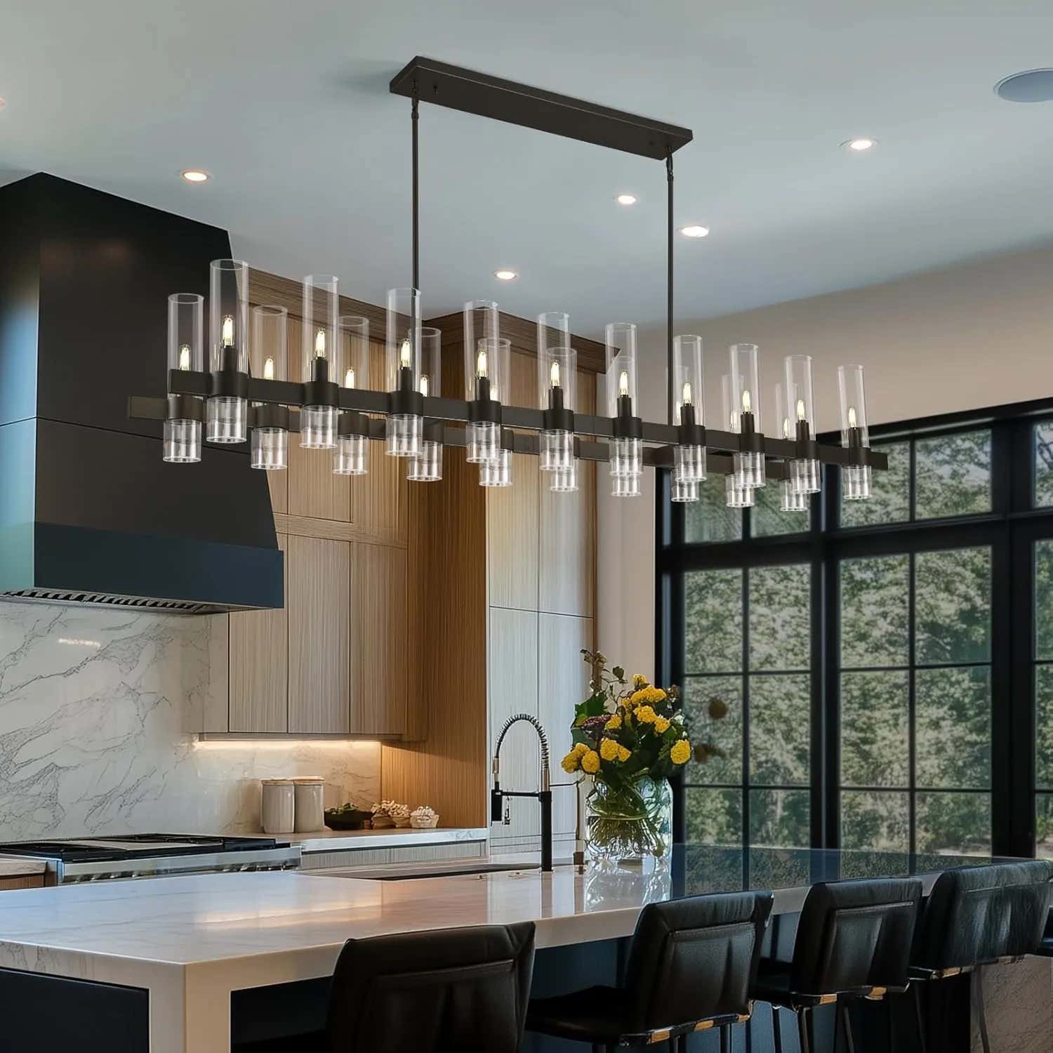 Cylora Glass Tube Rectangular Chandelier 68"W