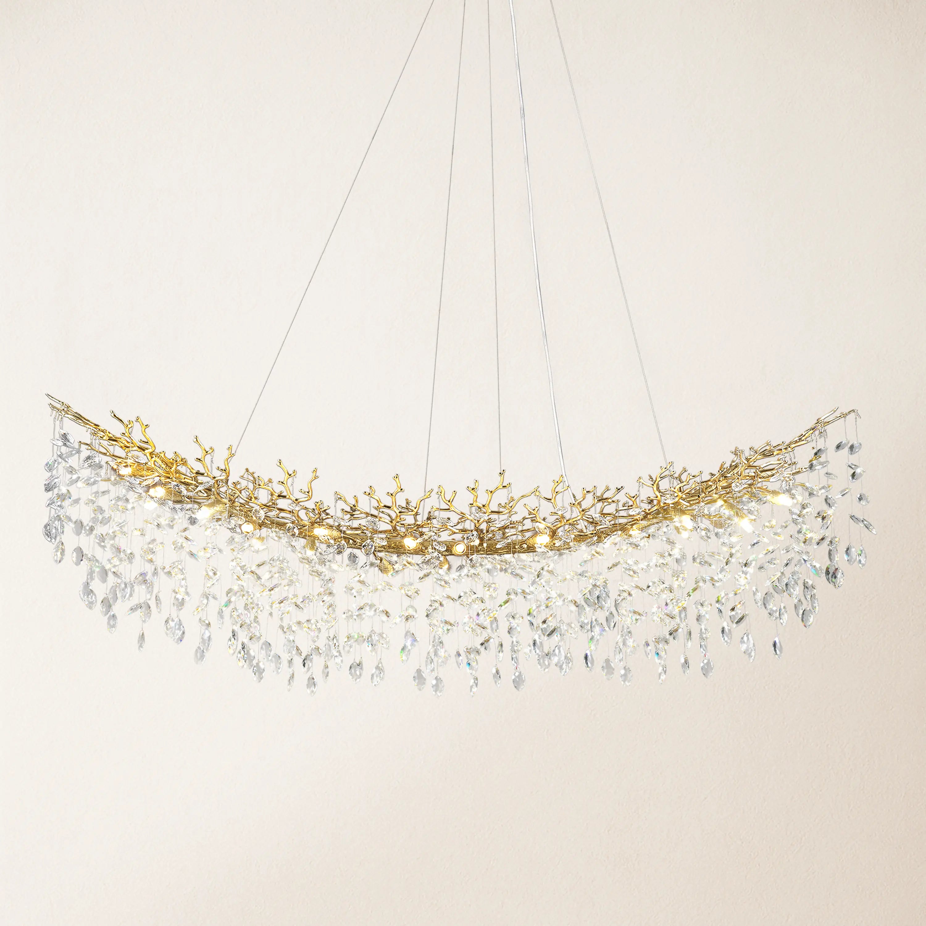 Frostleaf Kristall-Kaskaden-Baumzweig-Linear-Kronleuchter 72"