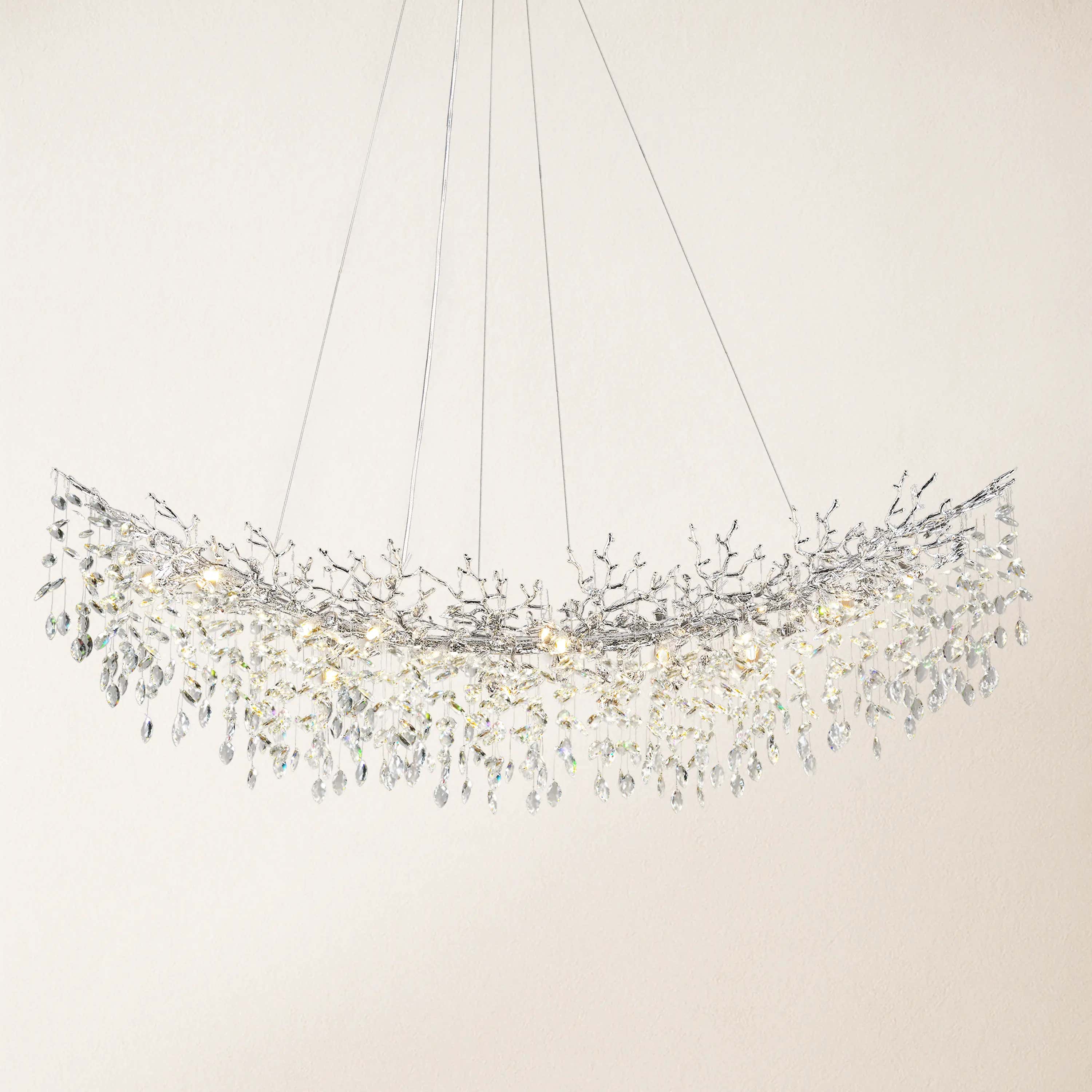 Frostleaf Crystal Cascade Tree Branch Linear Chandelier 72"W