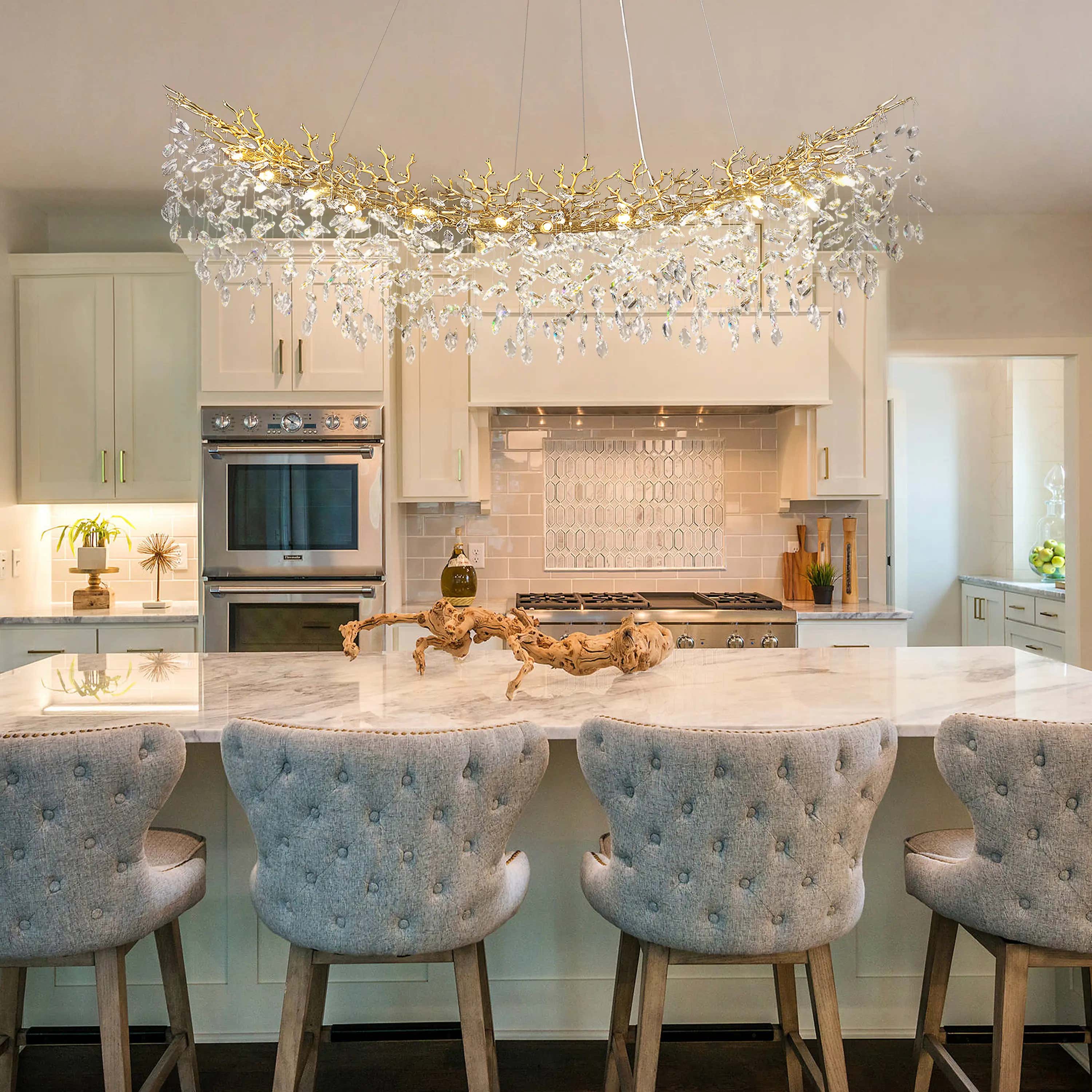 Frostleaf Crystal Cascade Tree Branch Linear Chandelier 72"W