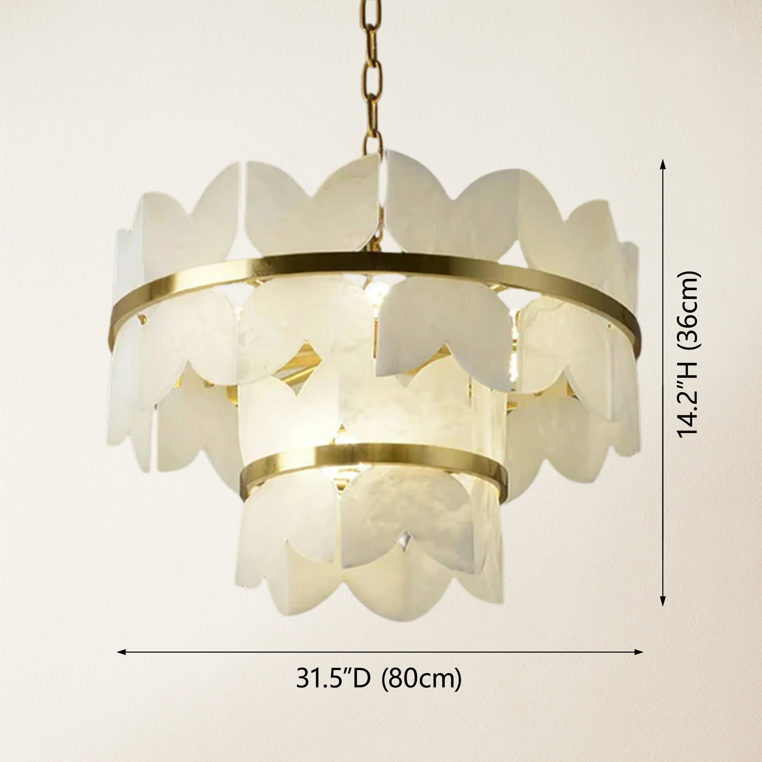 Cloudscape Alabaster Brass 2-Layer Chandelier 32"D