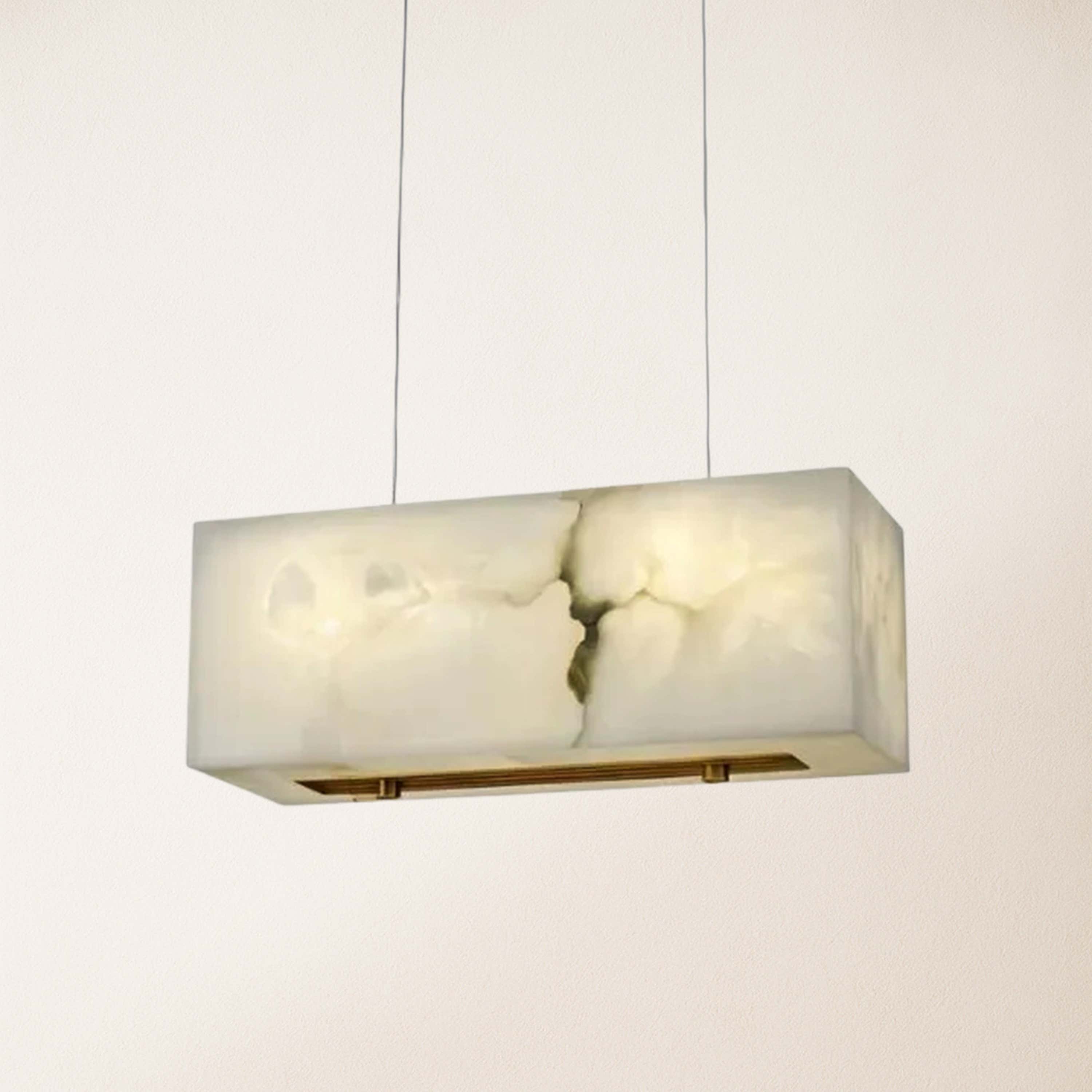 Dave Alabaster Quaderförmiger Kronleuchter für das Esszimmer, 45,7 cm breit