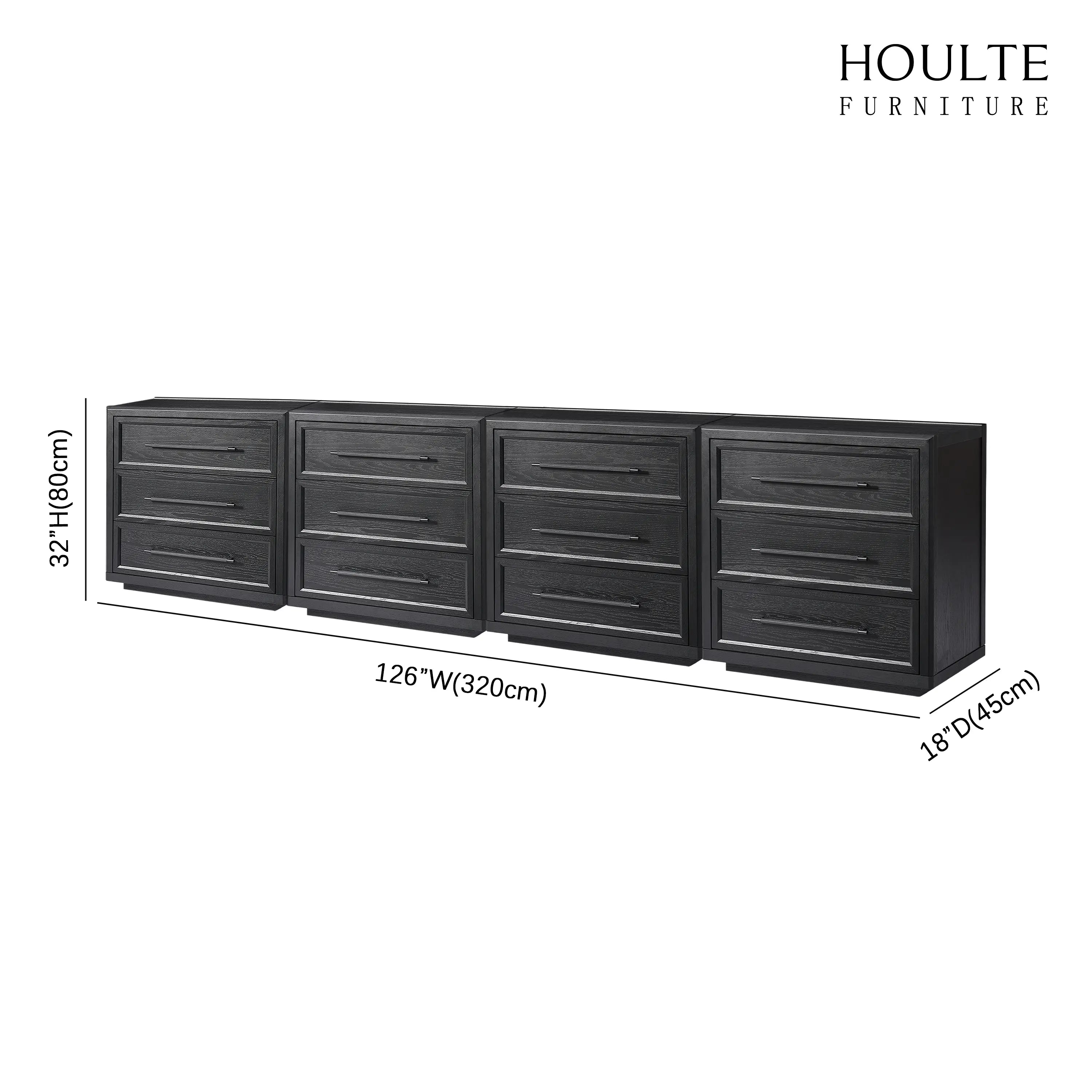 Alvar 126″ Eichenkommode mit 12 Schubladen (4er-Set)