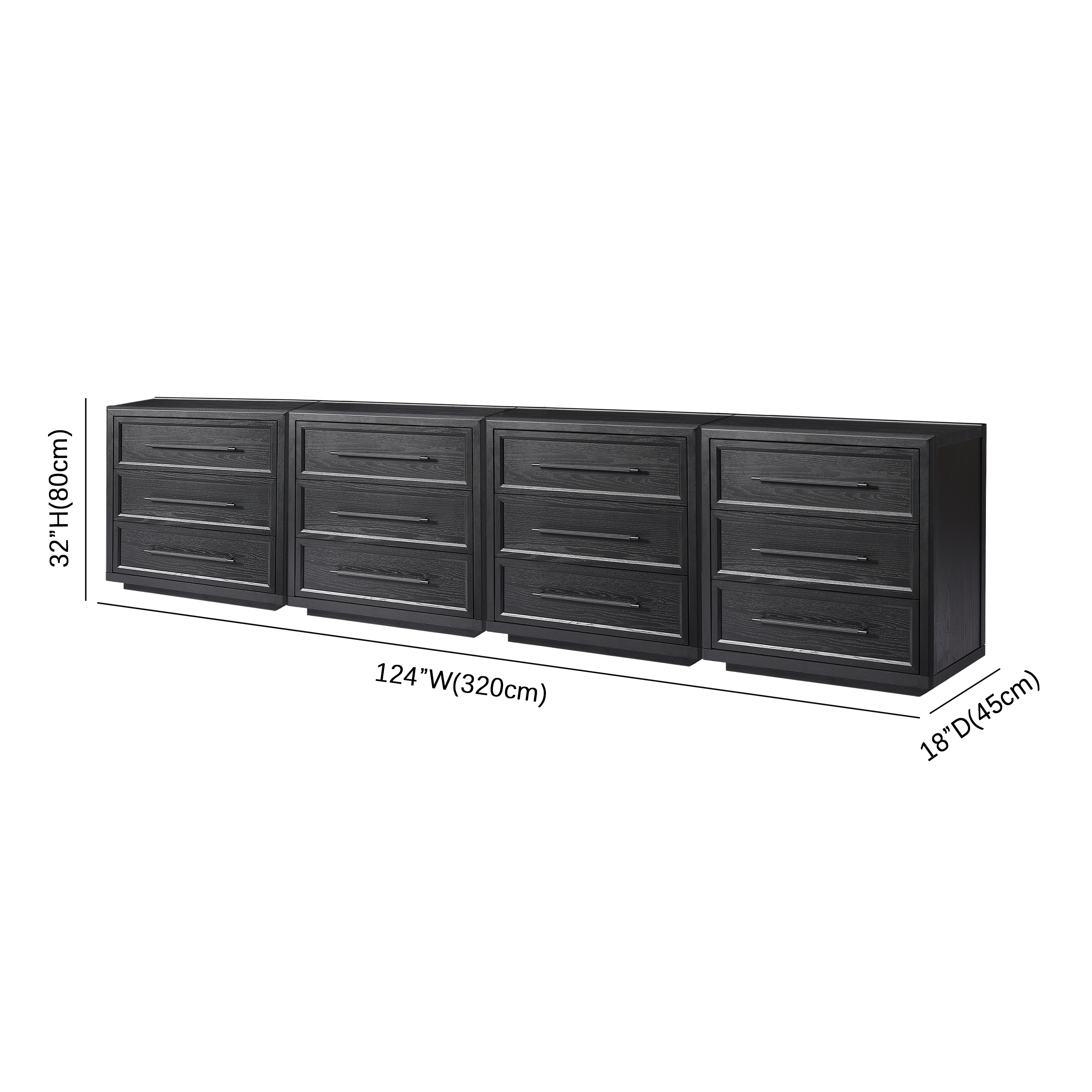 Alvar 128″ Eichenkommode mit 12 Schubladen (4er-Set)