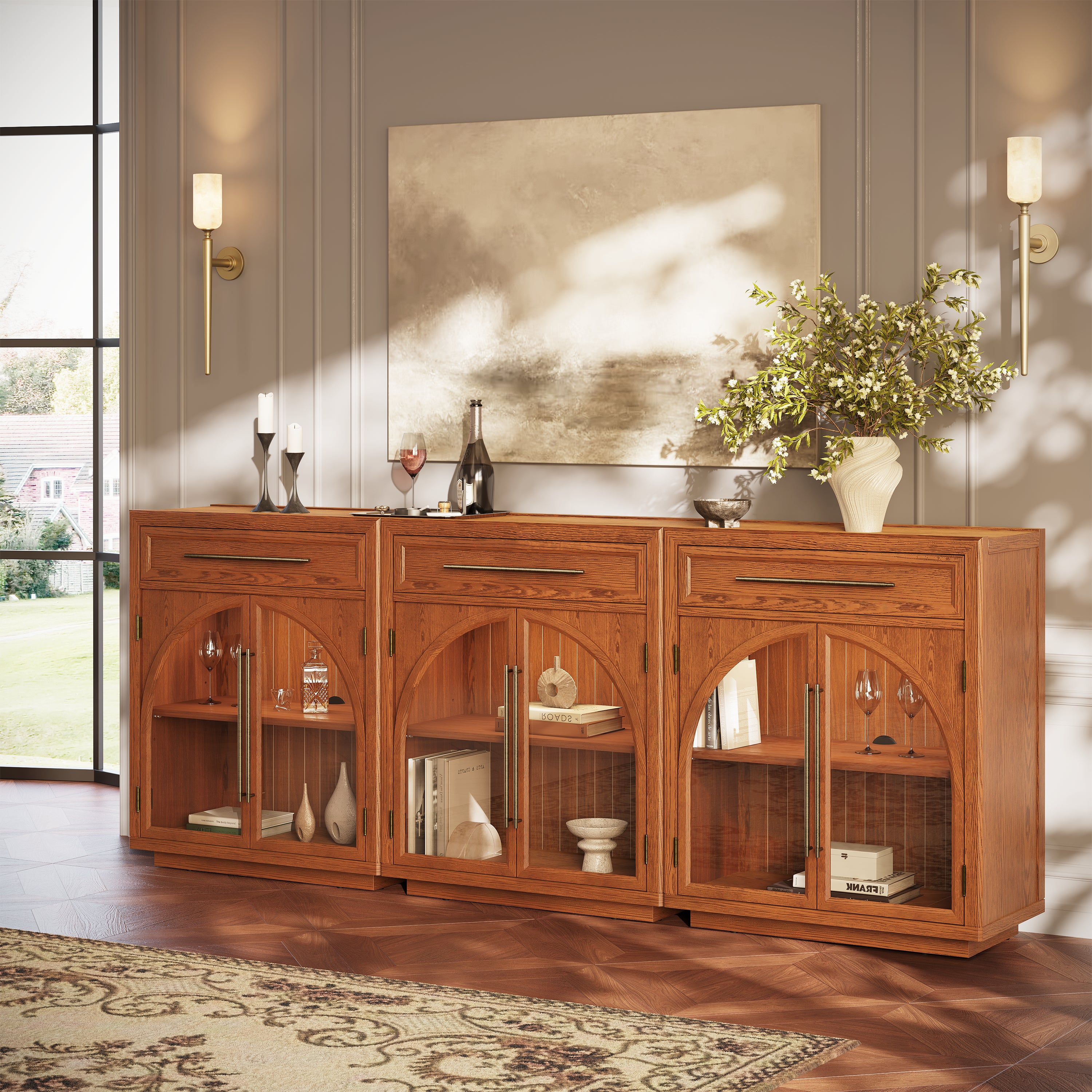 Alvar gewölbtes 96" Sideboard aus Eiche mit Schubladen (3er-Set)