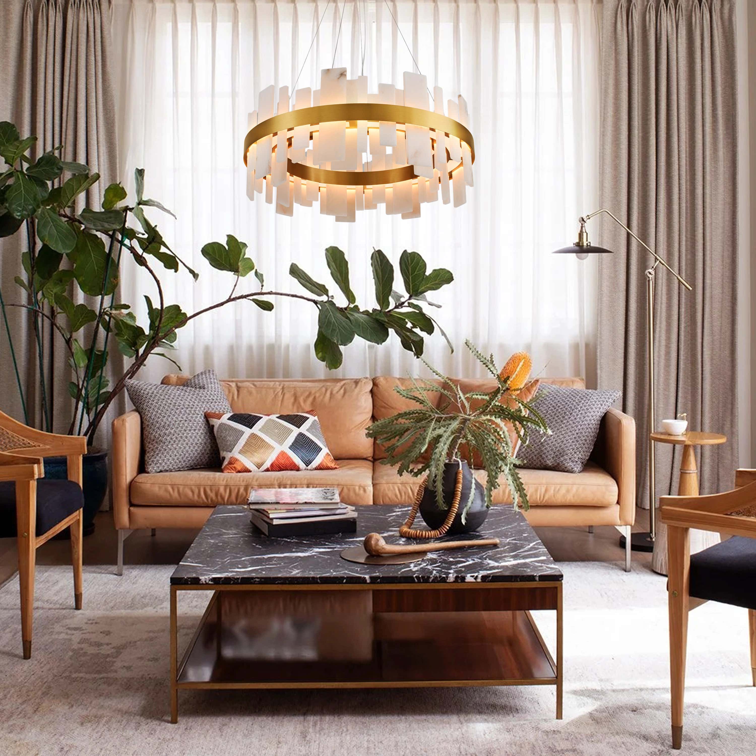 Nocturne Alabaster Round Chandelier 32"#Finish_Gold