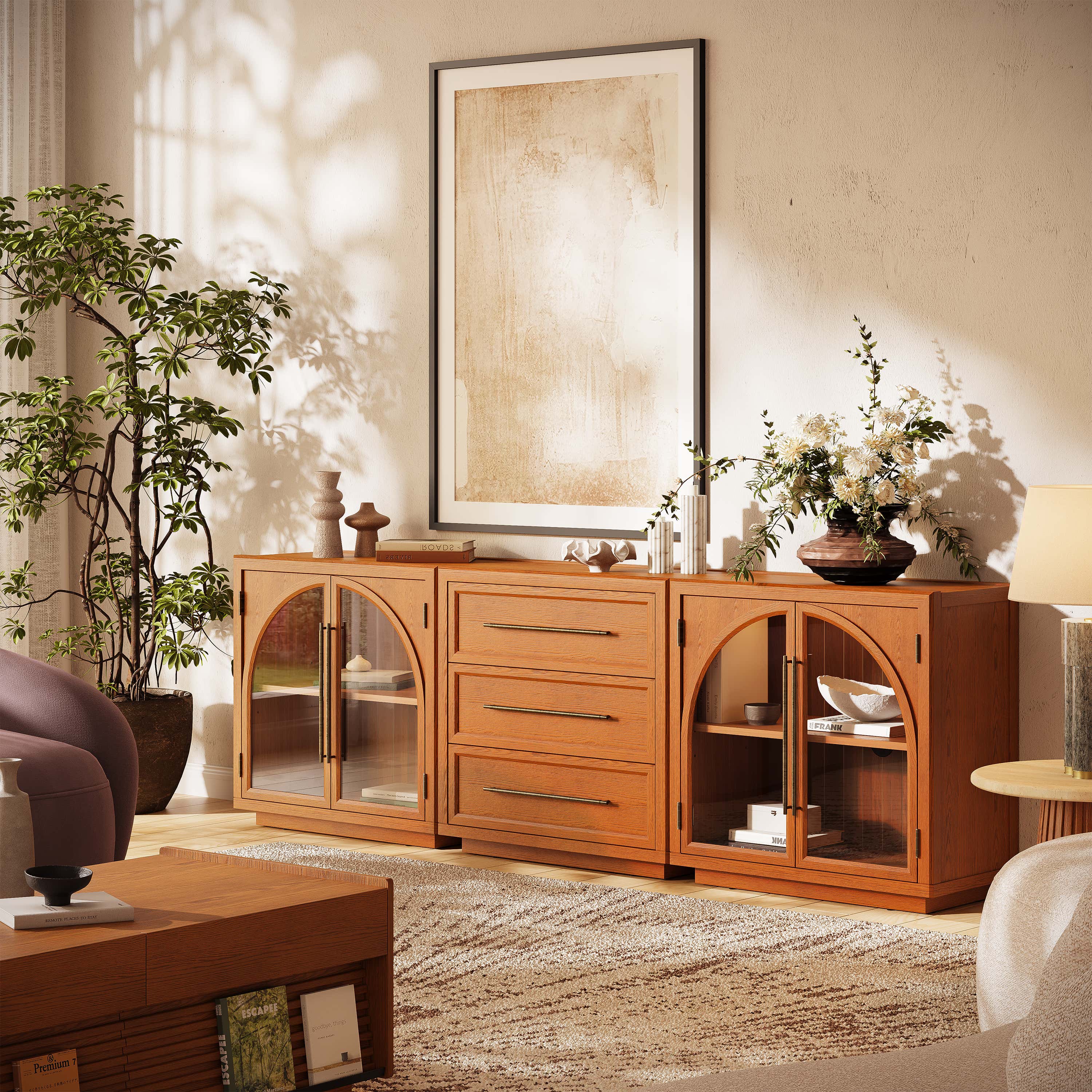 Alvar Arched 94,5″ Modulare Medienkonsole aus Eiche (3er-Set)