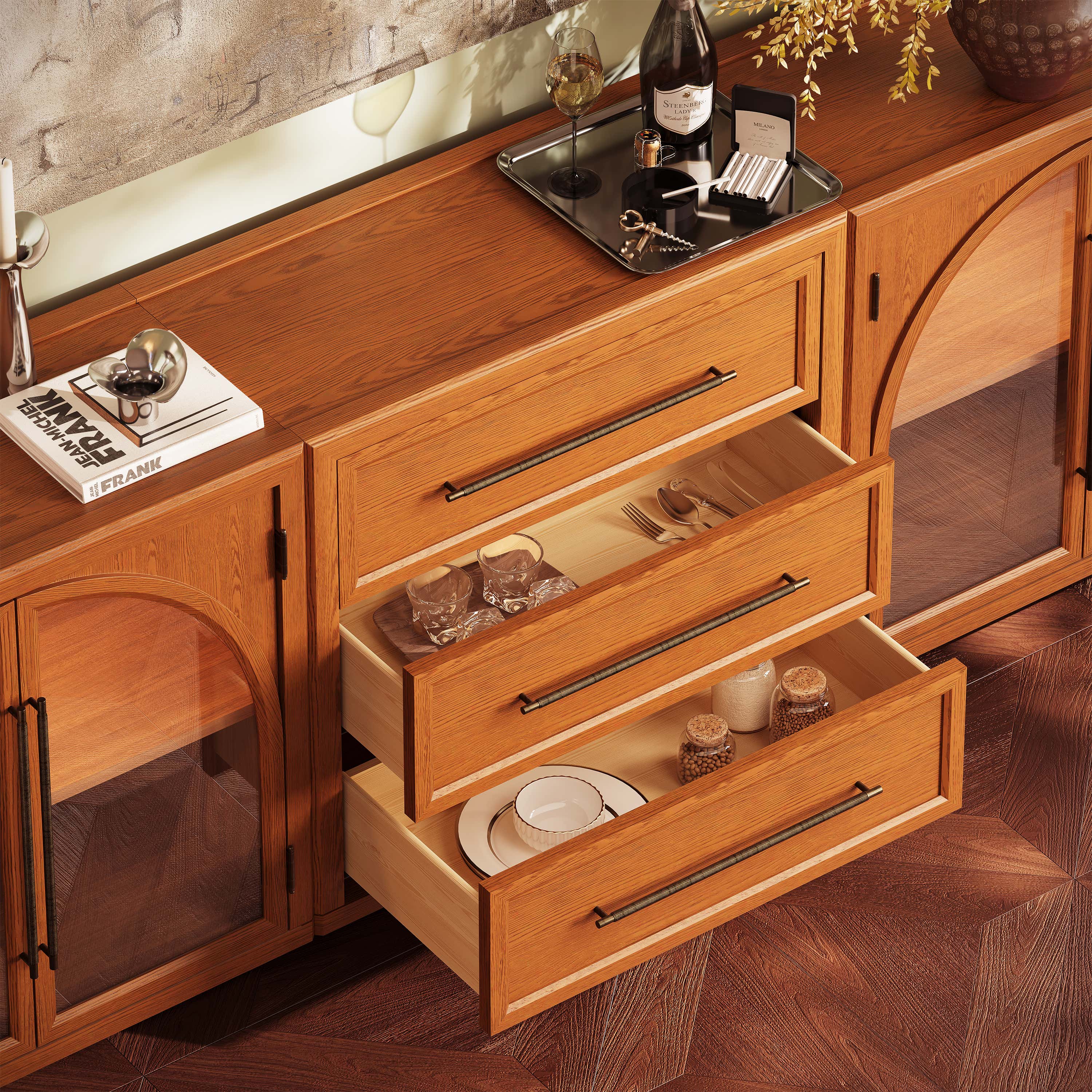 Alvar Arched 94,5″ Modulare Medienkonsole aus Eiche (3er-Set)