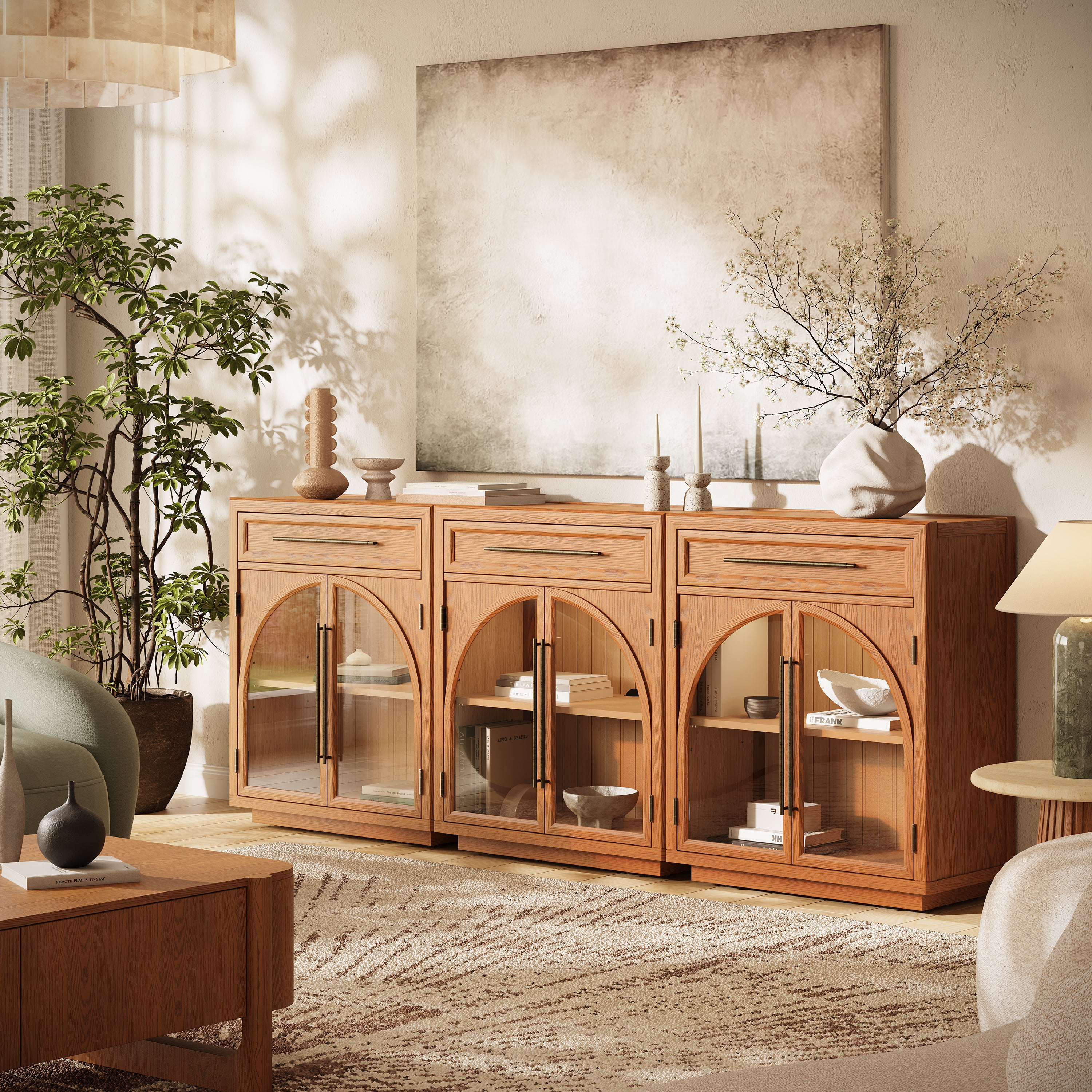 Alvar gewölbtes 96" Sideboard aus Eiche mit Schubladen (3er-Set)