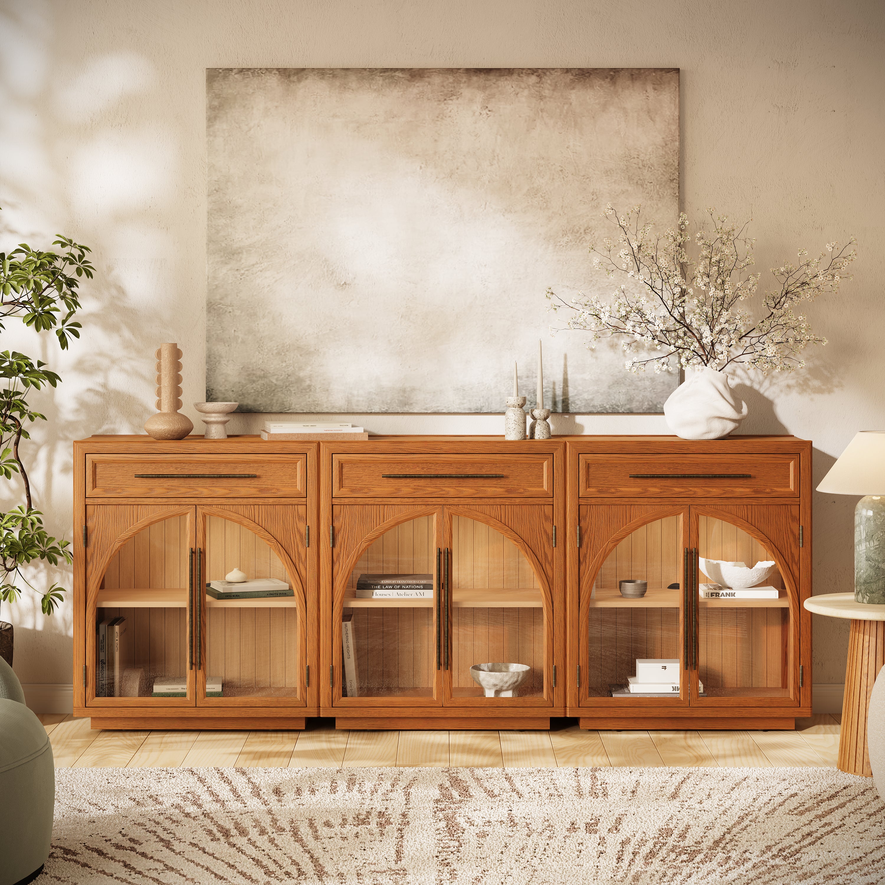 Alvar gewölbtes 96" Sideboard aus Eiche mit Schubladen (3er-Set)