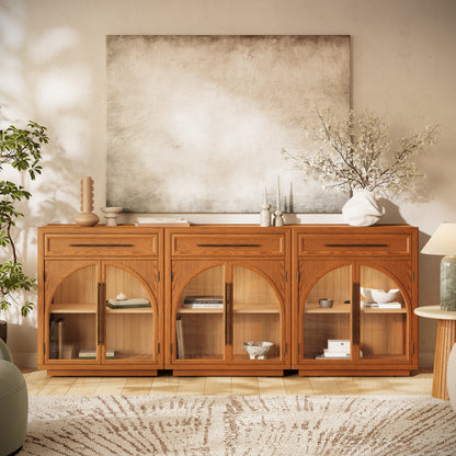 Alvar gewölbtes 96" Sideboard aus Eiche mit Schubladen (3er-Set)