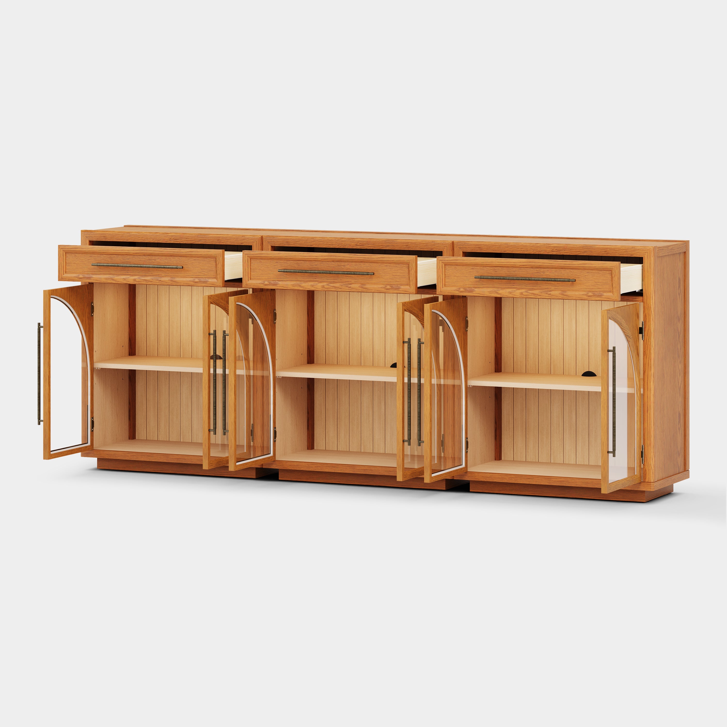 Alvar gewölbtes 96" Sideboard aus Eiche mit Schubladen (3er-Set)