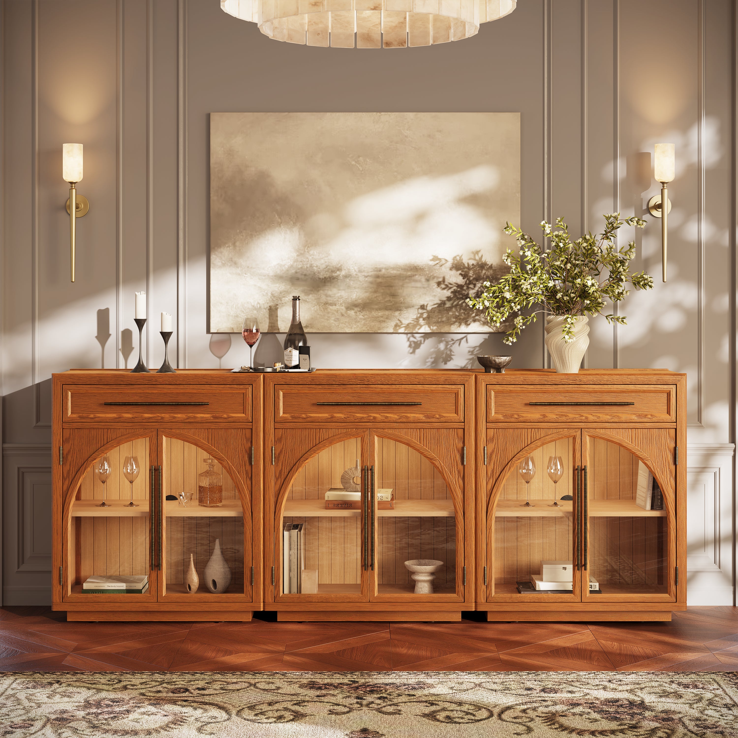 Alvar gewölbtes 96" Sideboard aus Eiche mit Schubladen (3er-Set)