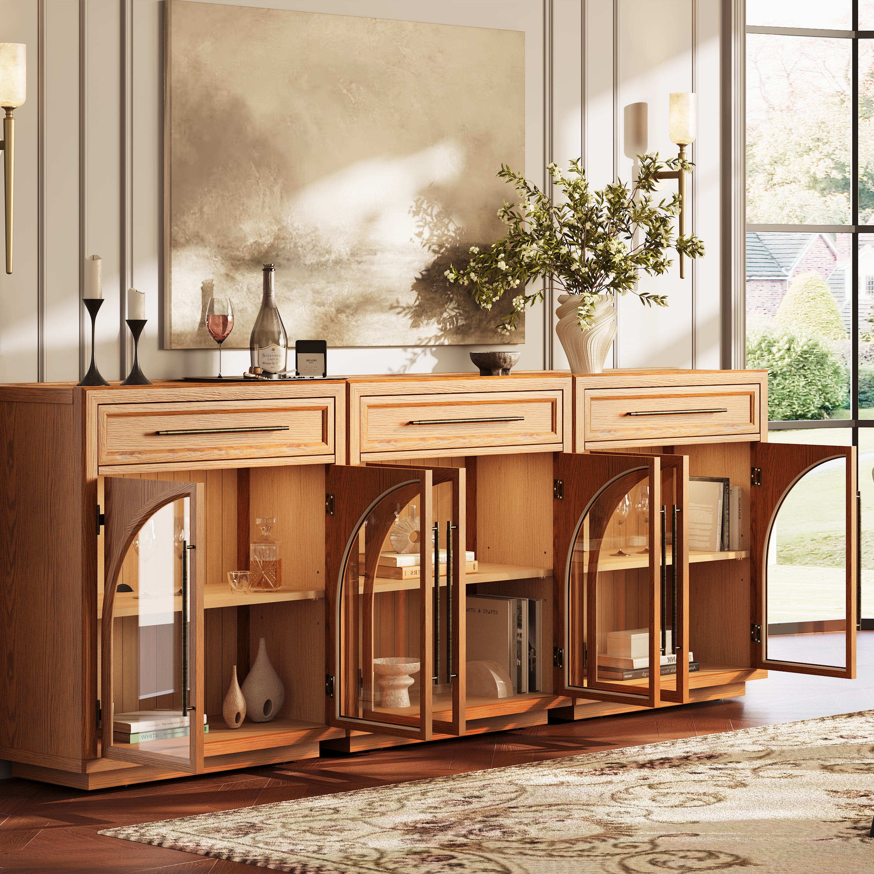 Alvar gewölbtes 96" Sideboard aus Eiche mit Schubladen (3er-Set)