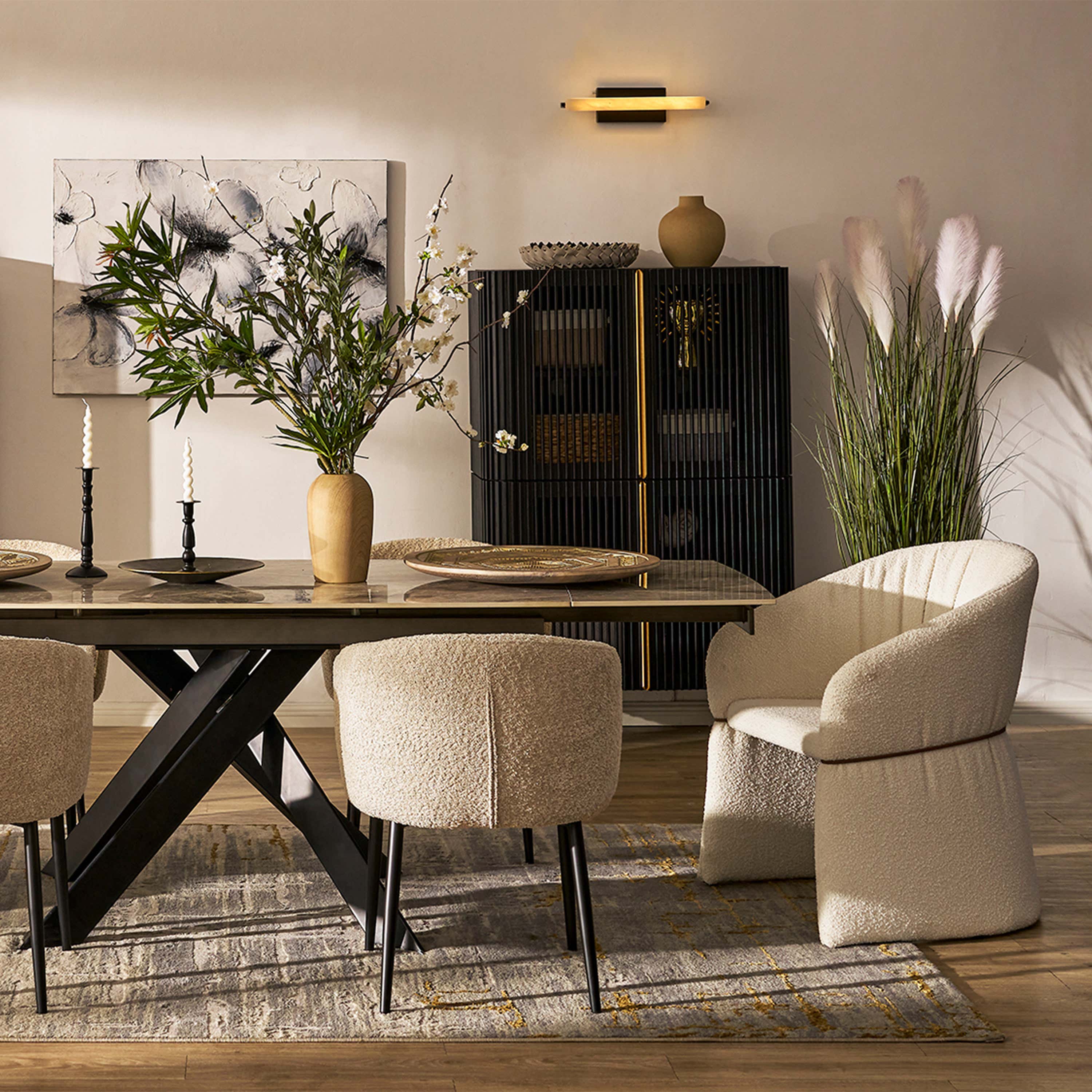 Labarthe Erweiterter rechteckiger Esstisch aus Sinterstein, 160–241 cm