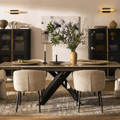 Labarthe Erweiterter rechteckiger Esstisch aus Sinterstein, 160–241 cm