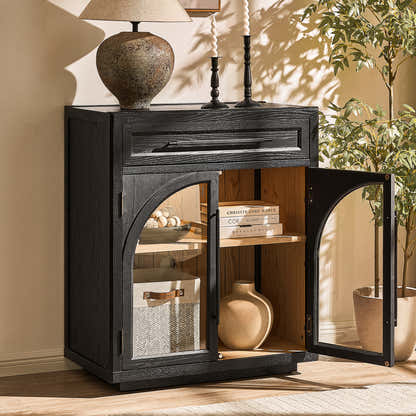 Alvar gewölbter 32-Zoll-Lagerschrank aus Eiche mit Schubladen