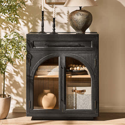 Alvar gewölbter 32-Zoll-Lagerschrank aus Eiche mit Schubladen