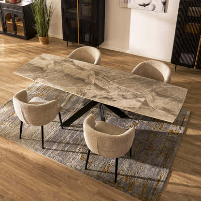 Labarthe Erweiterter rechteckiger Esstisch aus Sinterstein, 160–241 cm