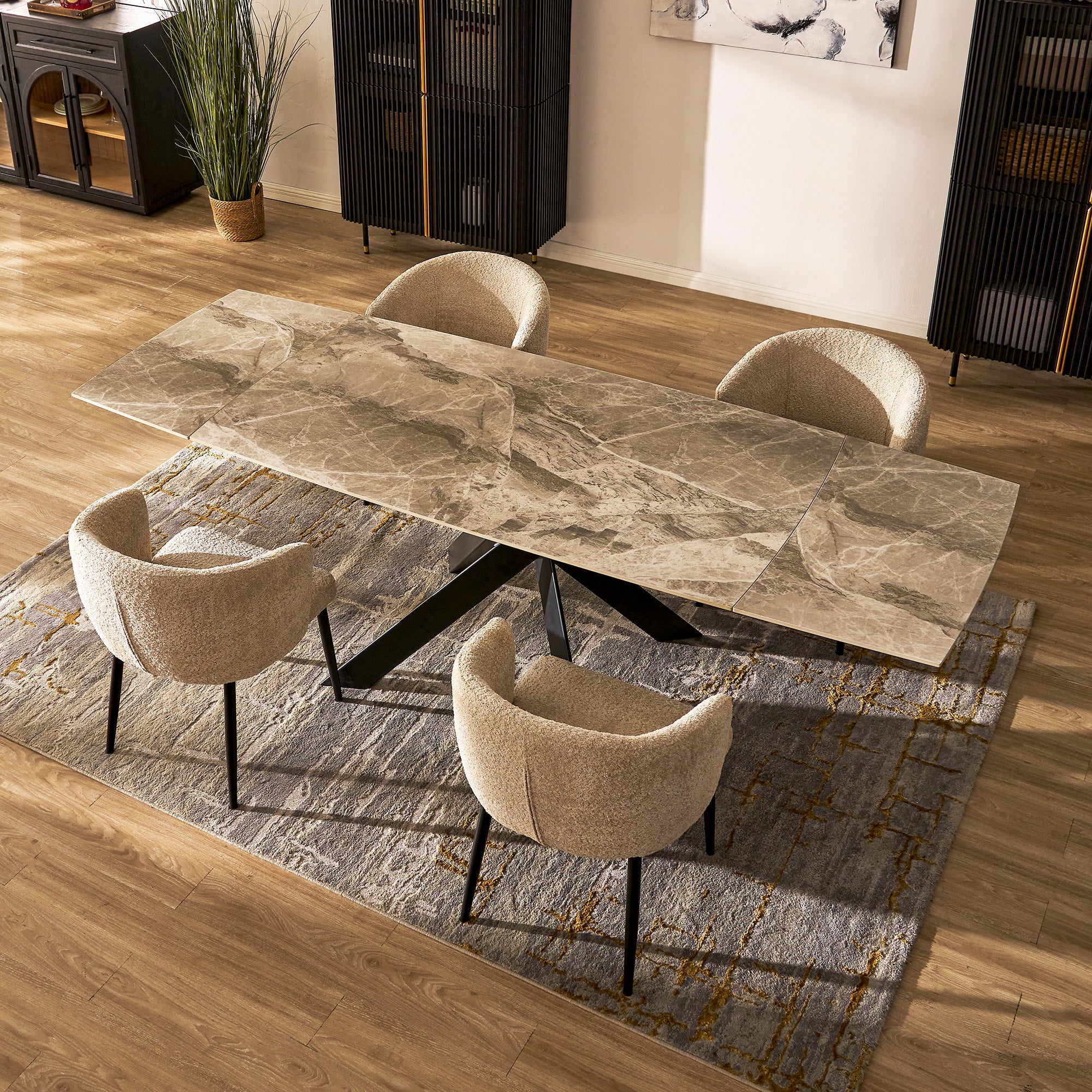 Labarthe Erweiterter rechteckiger Esstisch aus Sinterstein, 160–241 cm