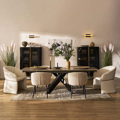 Labarthe Erweiterter rechteckiger Esstisch aus Sinterstein, 160–241 cm