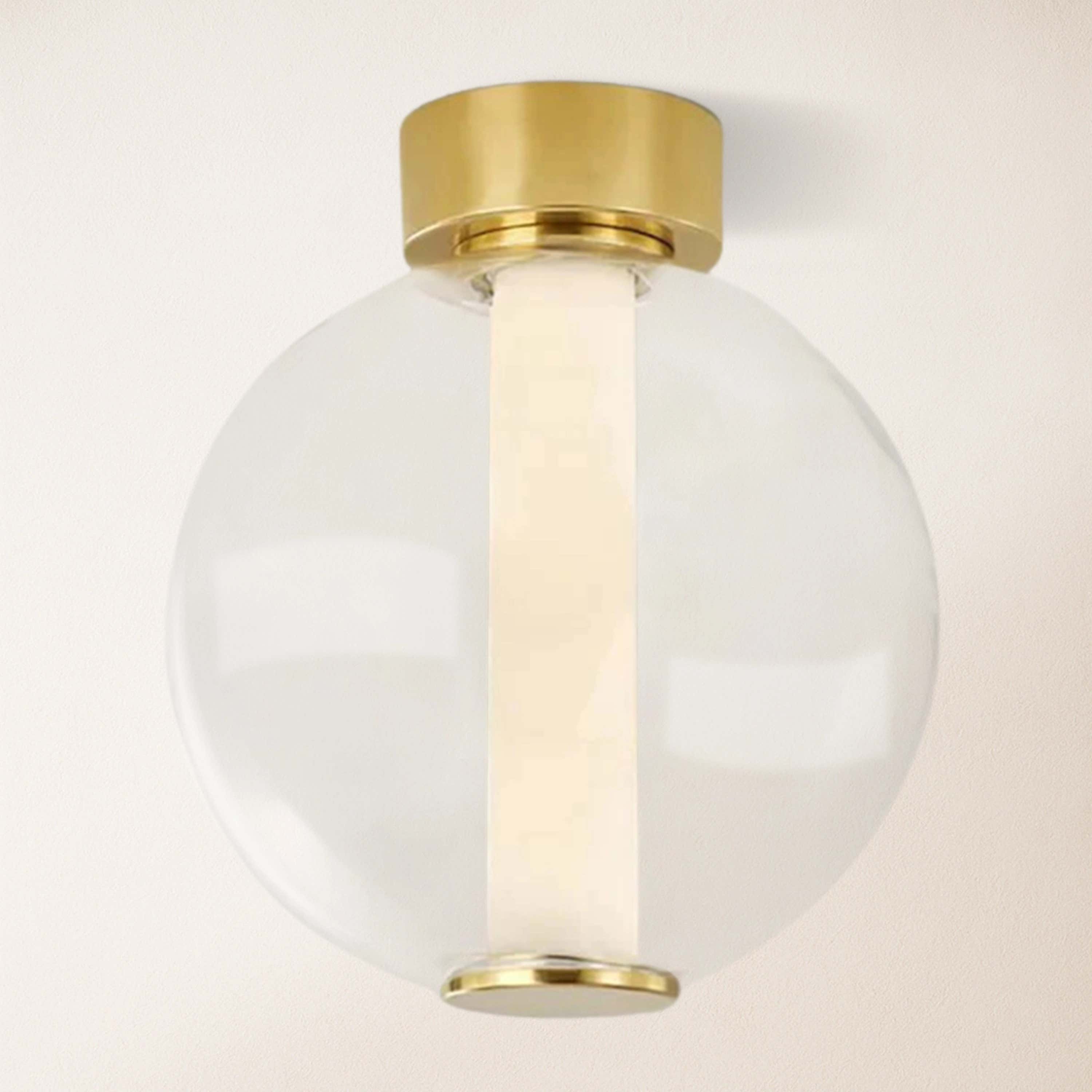 Auroba Alabaster Tube Glass Globe Ball Flush Mount 13''D