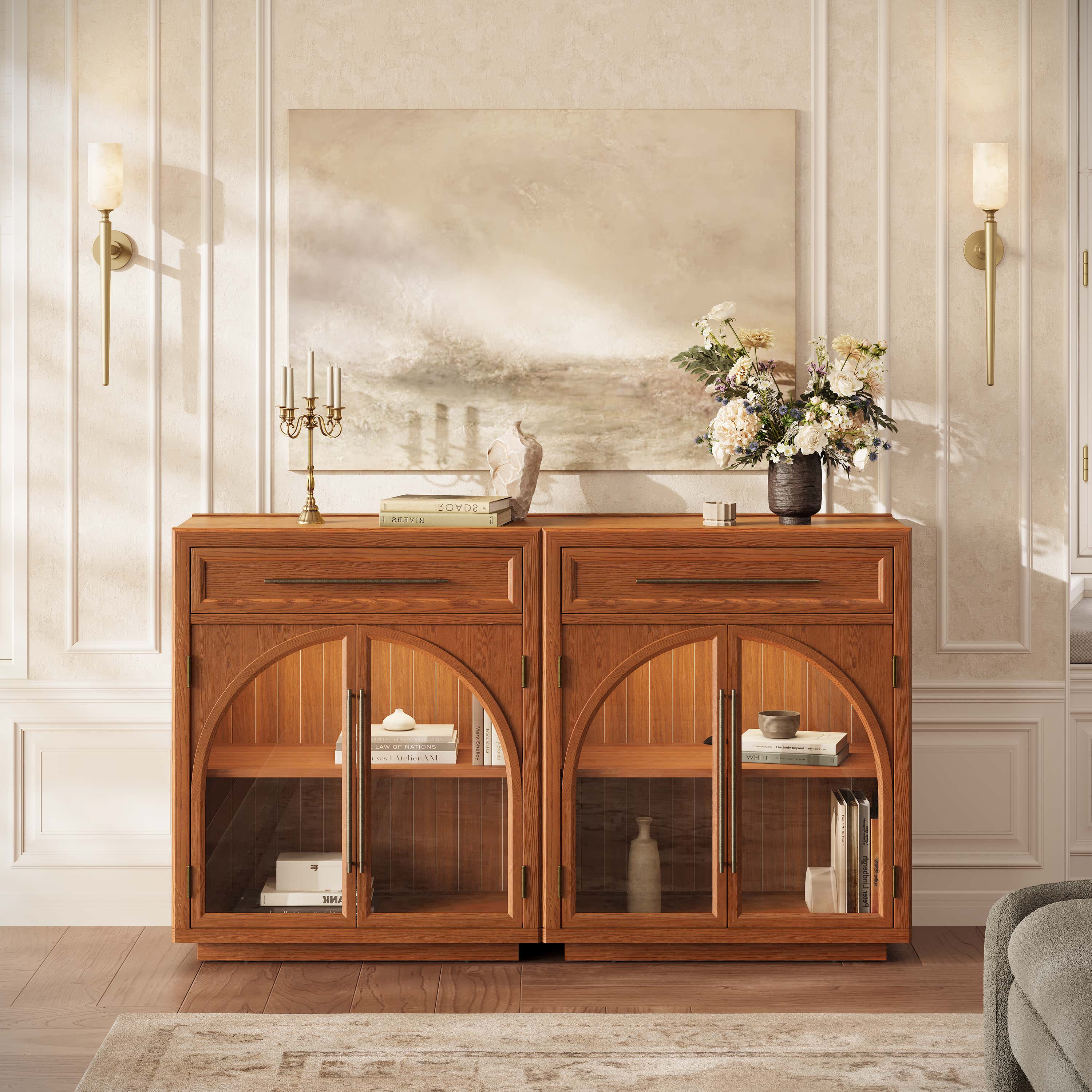 Alvar gewölbtes 64" Sideboard aus Eiche mit Schubladen (2er-Set)