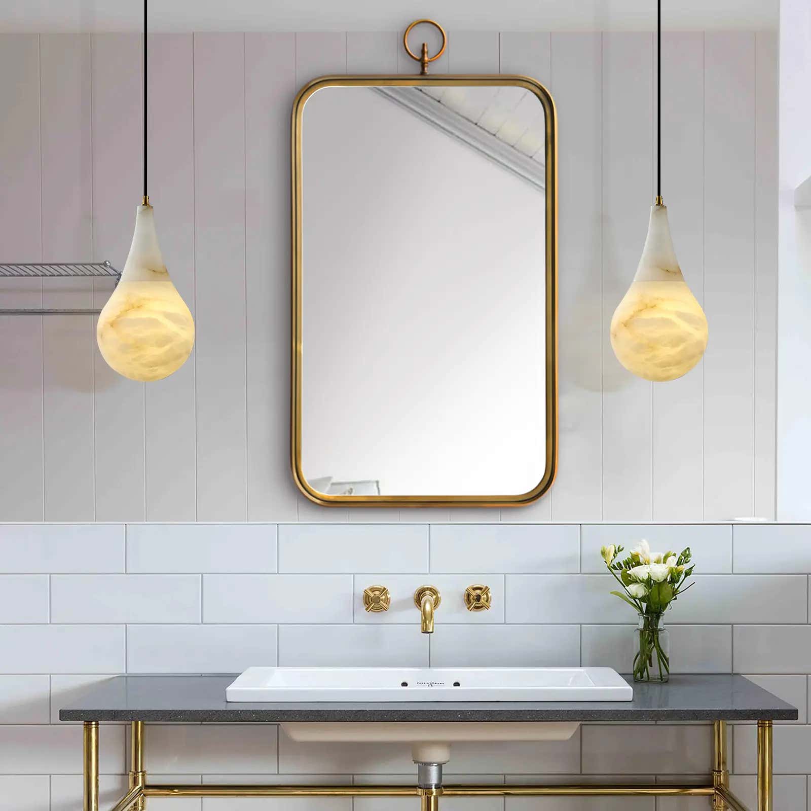 Ares Alabaster-Wassertropfen-Anhänger, 18 cm Durchmesser