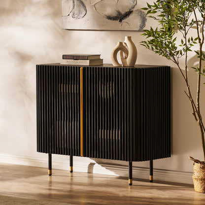 Ewan Oak Media Console and Cabinet Set