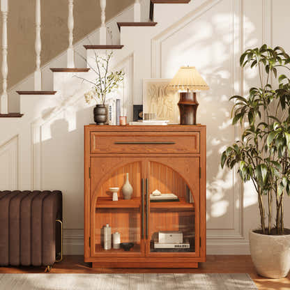 Alvar gewölbter 32-Zoll-Lagerschrank aus Eiche mit Schubladen