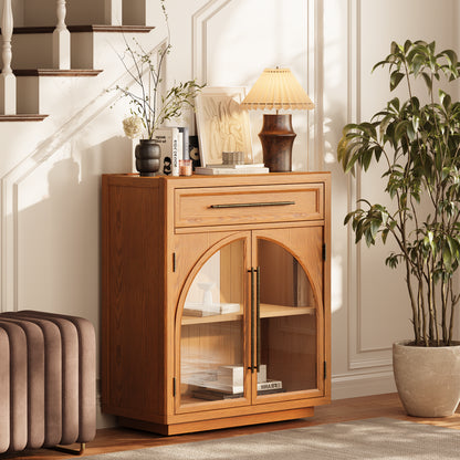 Alvar gewölbter 32-Zoll-Lagerschrank aus Eiche mit Schubladen