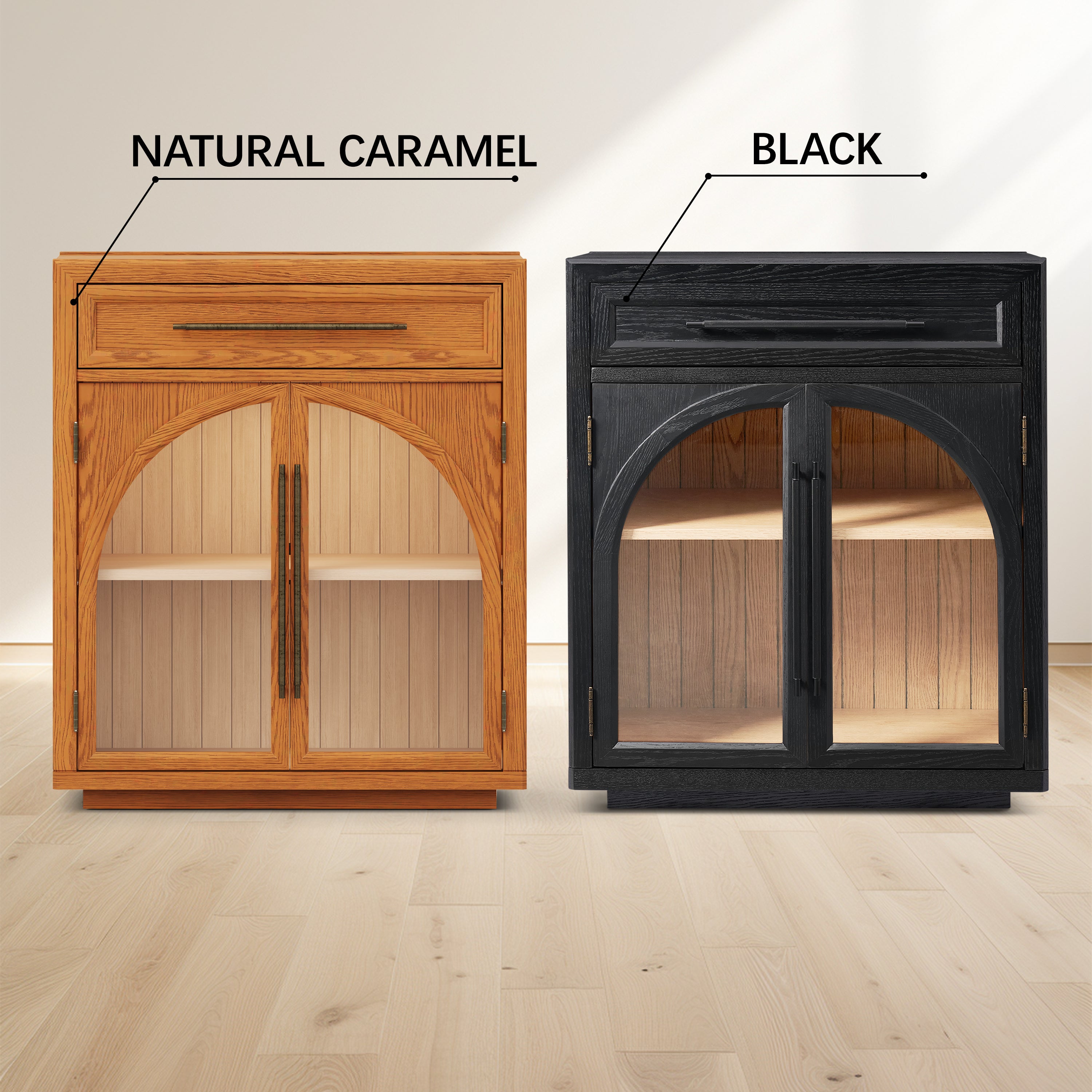 Alvar gewölbter 32-Zoll-Lagerschrank aus Eiche mit Schubladen