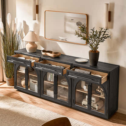 Alvar gewölbtes 96" Sideboard aus Eiche mit Schubladen (3er-Set)