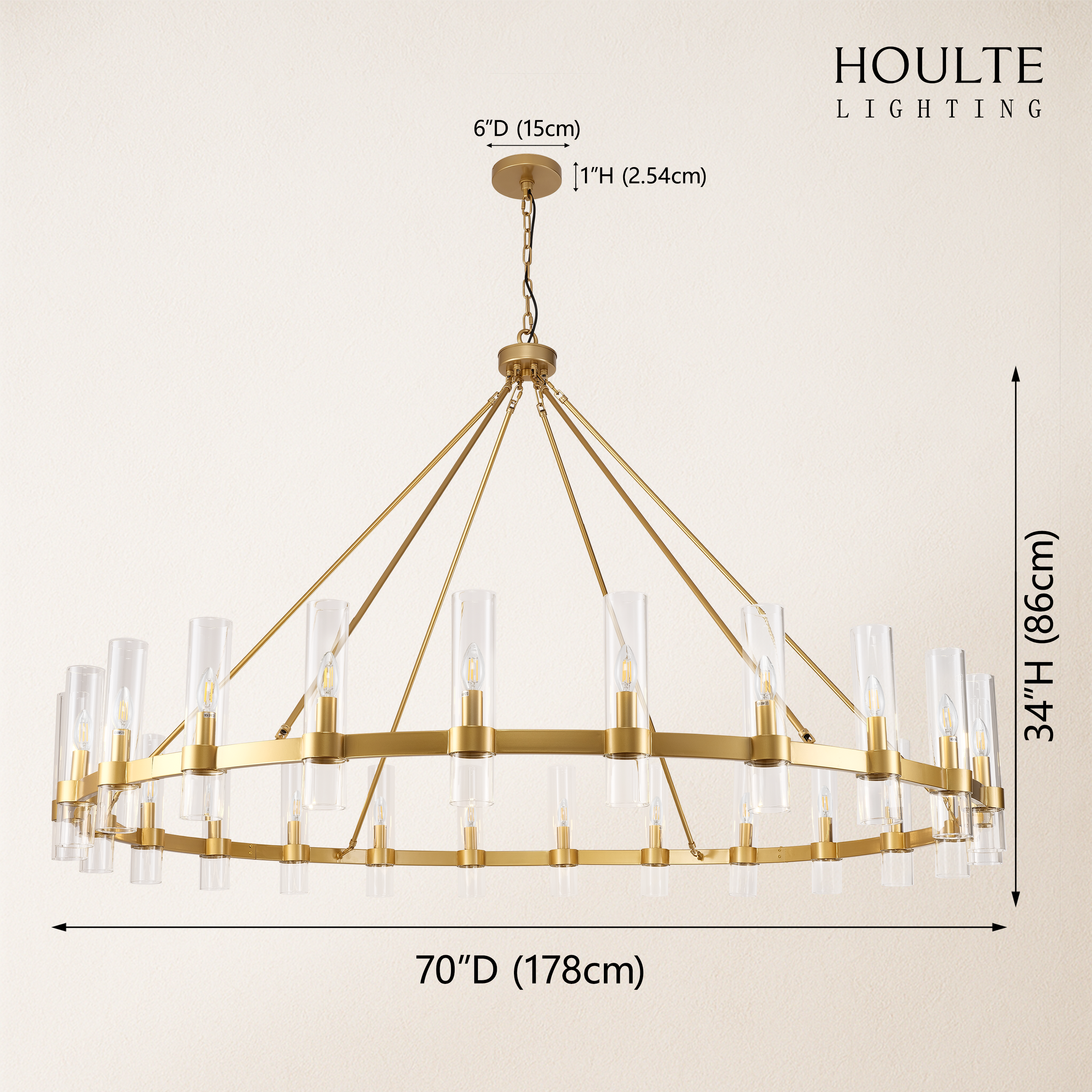 Cylora Glass Tube Round Chain Chandelier 70"