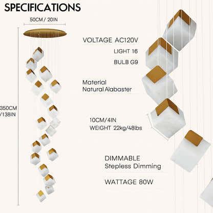 Dave Alabaster High Ceiling Staircase Chandelier 20"D#Finish_Gold